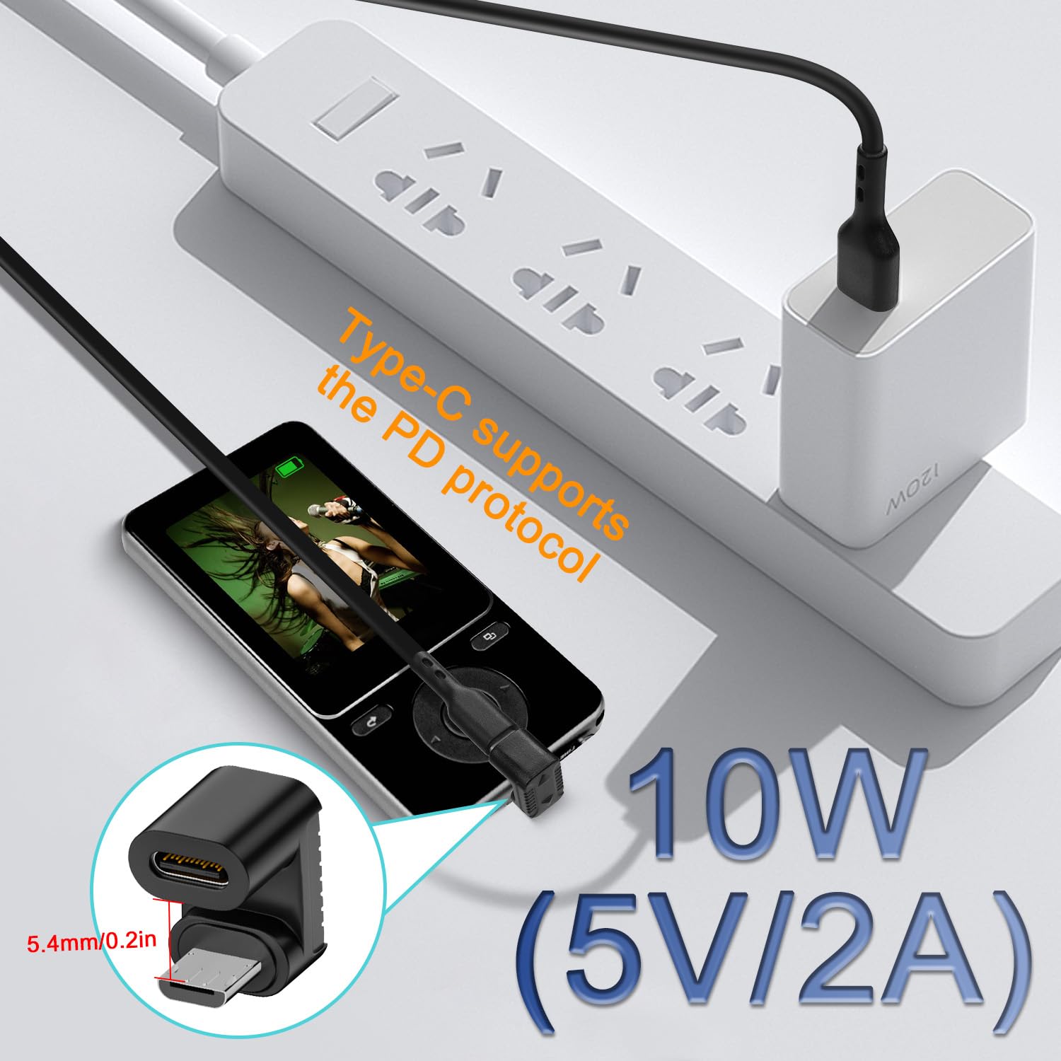 Qianrenon U Shaped Angle Usb C To Micro Usb Charging Data Adapter Plug Usb C Female To Micro Usb Male 180 Degree Angle Up Connector 10W (5V2A) 480Mbps, U Shape Pitch 5.4Mm, 2Pcs (Up)