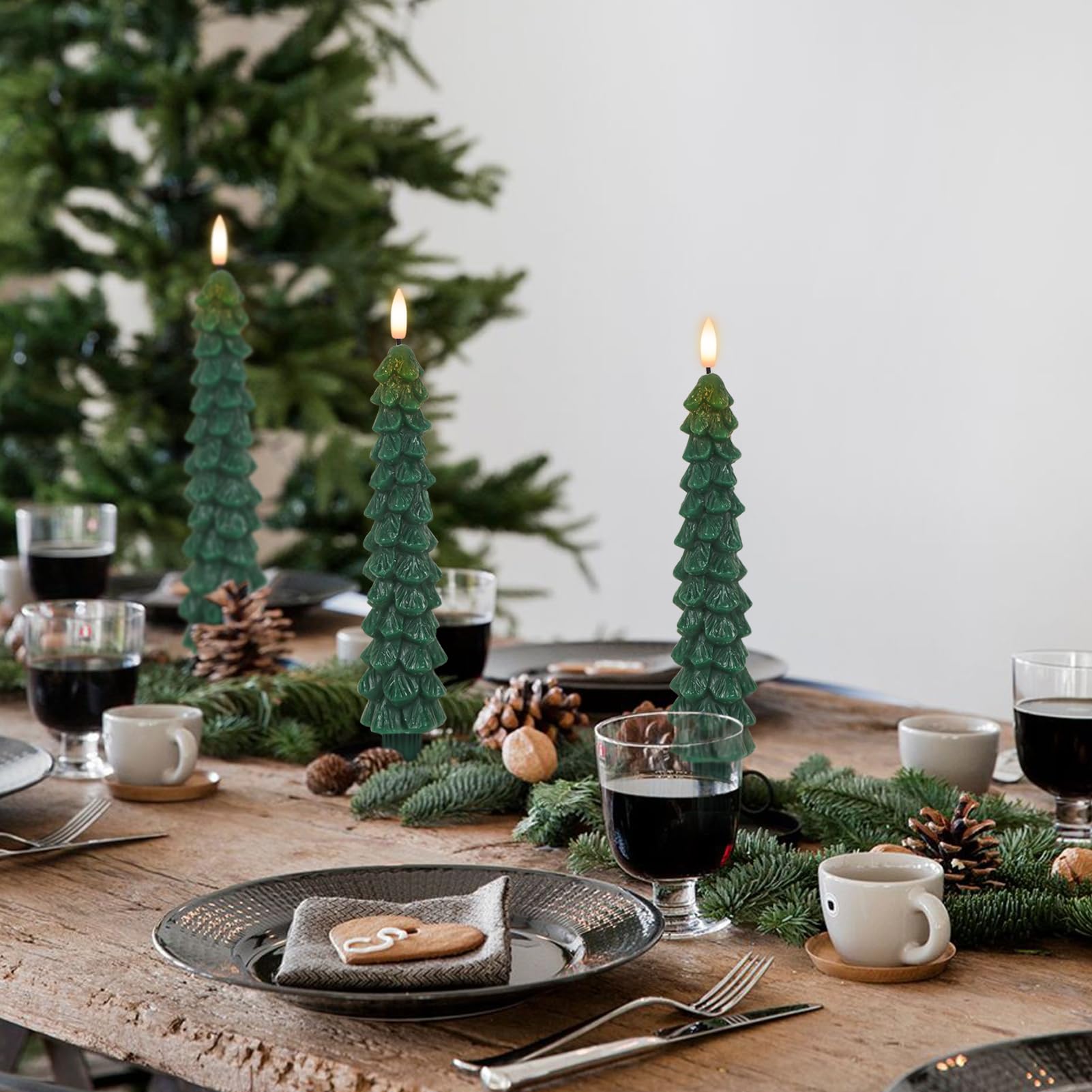 Eldnacele Christmas Tree Flameless Taper Candles With Remote And Timer, Battery Operated Warm 3D Wick Flickering Real Wax Set Of