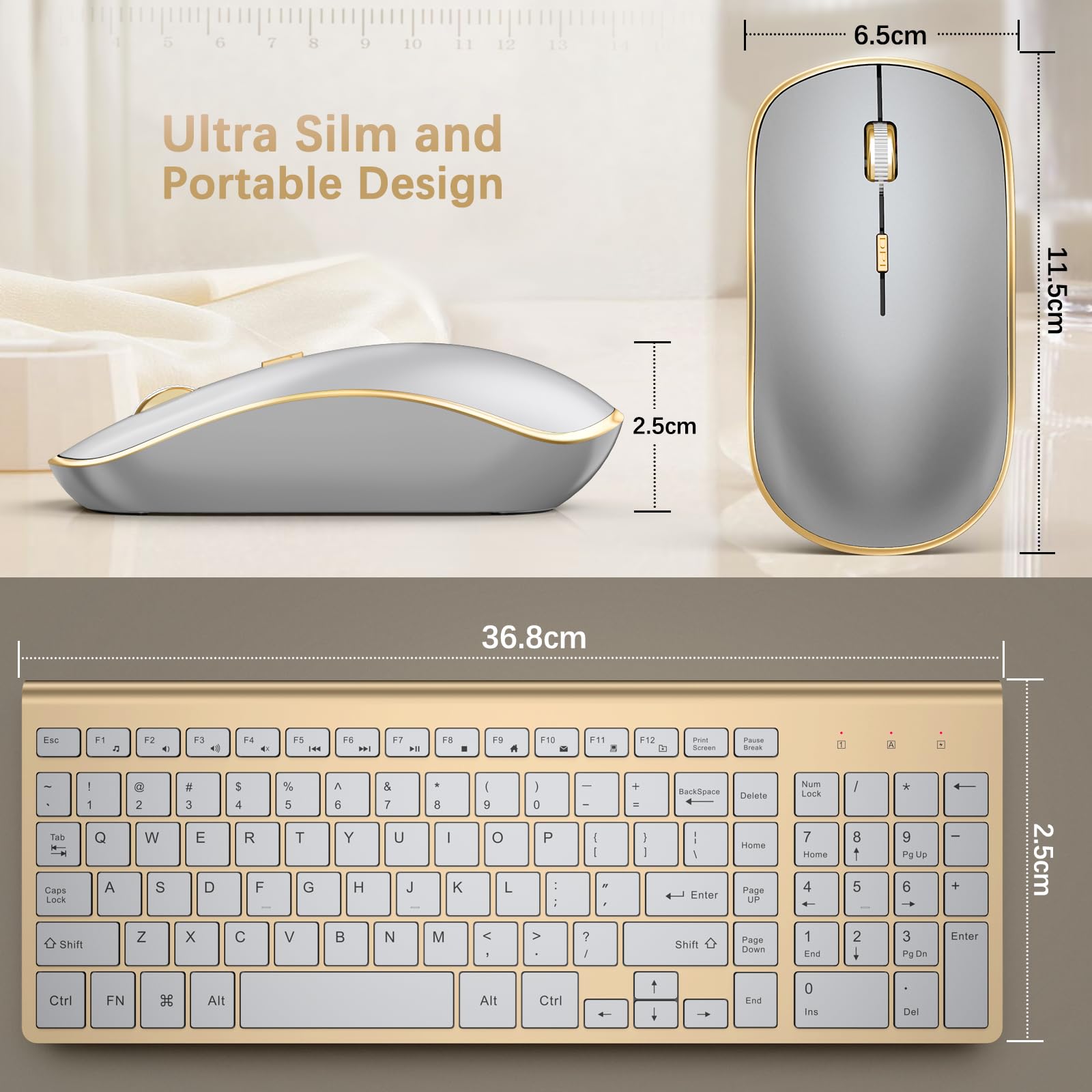 J Joyaccess Wireless Keyboard And Mouse Combo, Ergonomic And Quiet Wireless Keyboard And Mouse Set, Portable And Customizable Dp