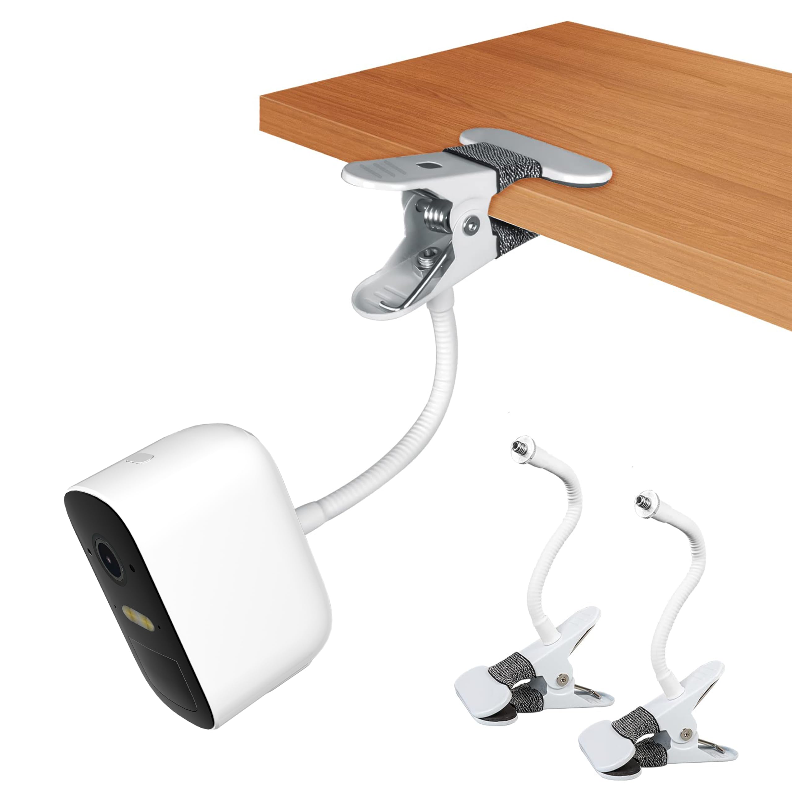 Okemeeo Adjustable Gooseneck Camera Clamp Mount For Eufycam 2C/Arlo Pro 5S/Pro 4/Pro 3/Essential And More 1/4'' Threaded Cameras(No Drill,White, 2 Pack)