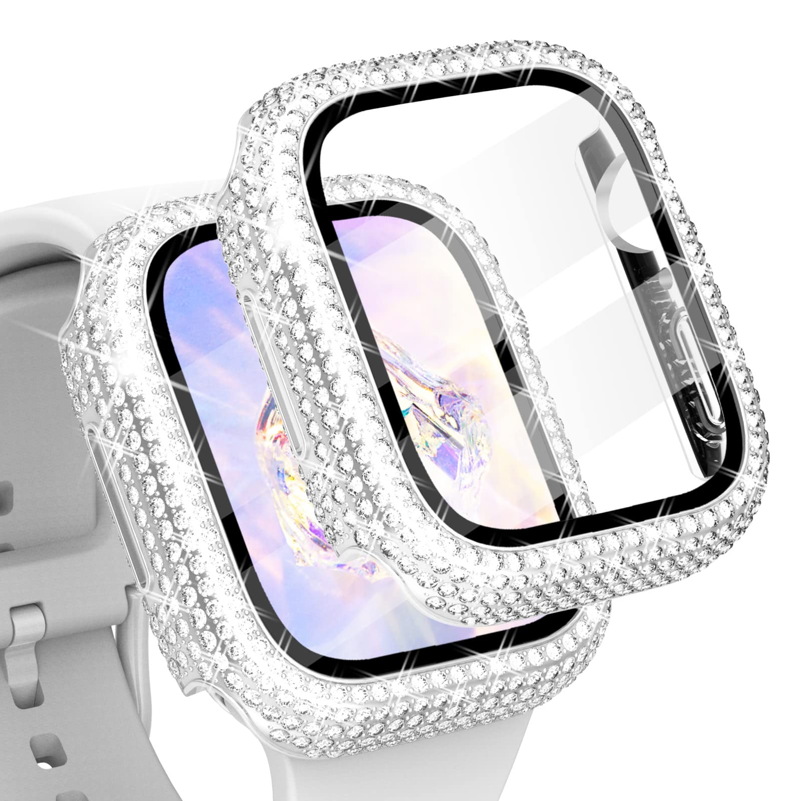 Kades Compatible With Iwatch Accessories With Built In Tempered Glass Screen Protector Bling Crystal Diamond Rhinestone Full Pro