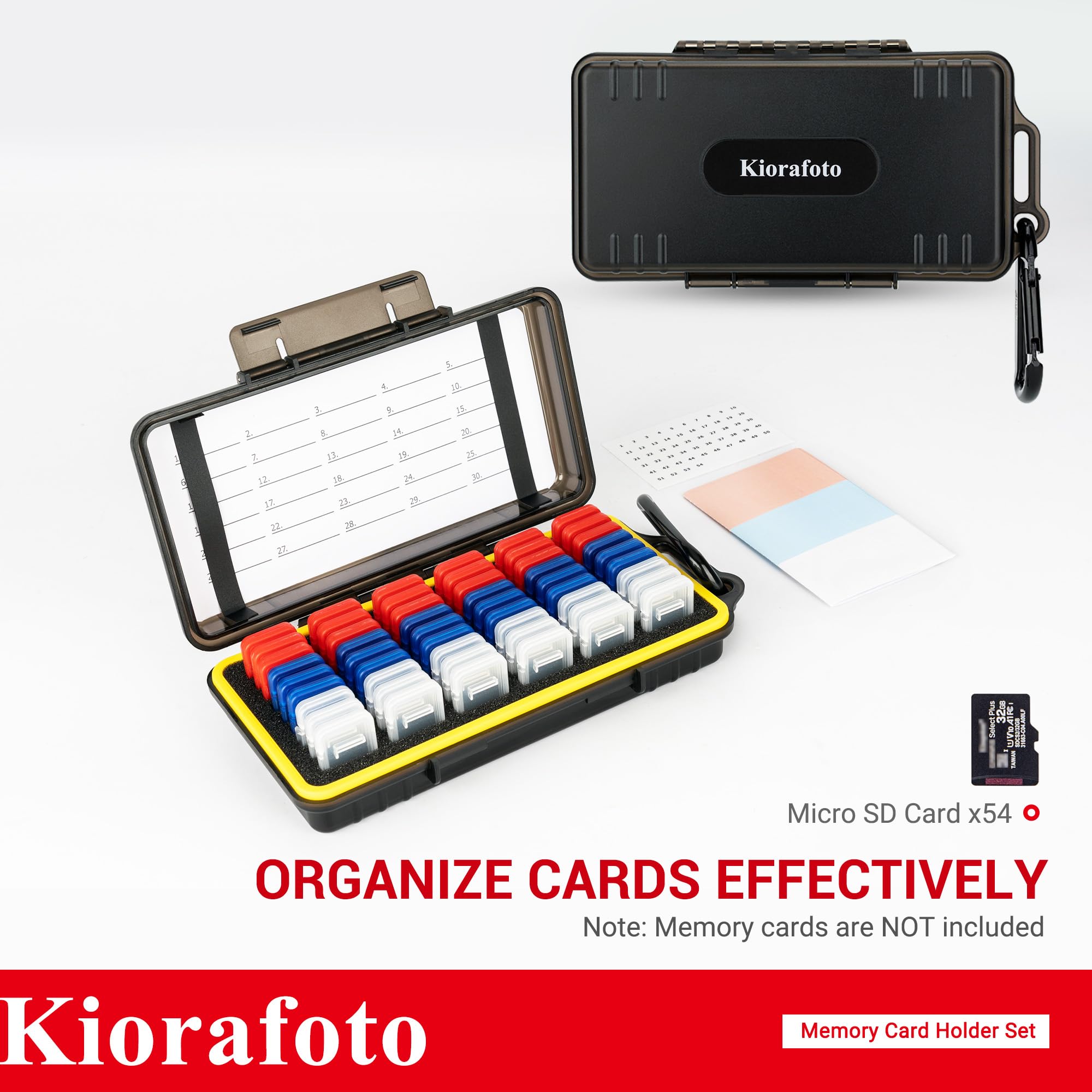 Dual Protect Micro Sd Card Case With 54 Pcs Clear Memory Card Holders For 54 Tf Msd Cards Storage, Water Resistant Anti Shock Mi