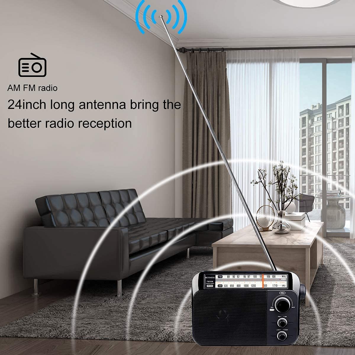 Retekess Tr604 Am Fm Radio, Battery Operated Radio Portable, Am Fm Radio Plug In Wall, High/Low Tone Mode, Big Speaker, Earphone