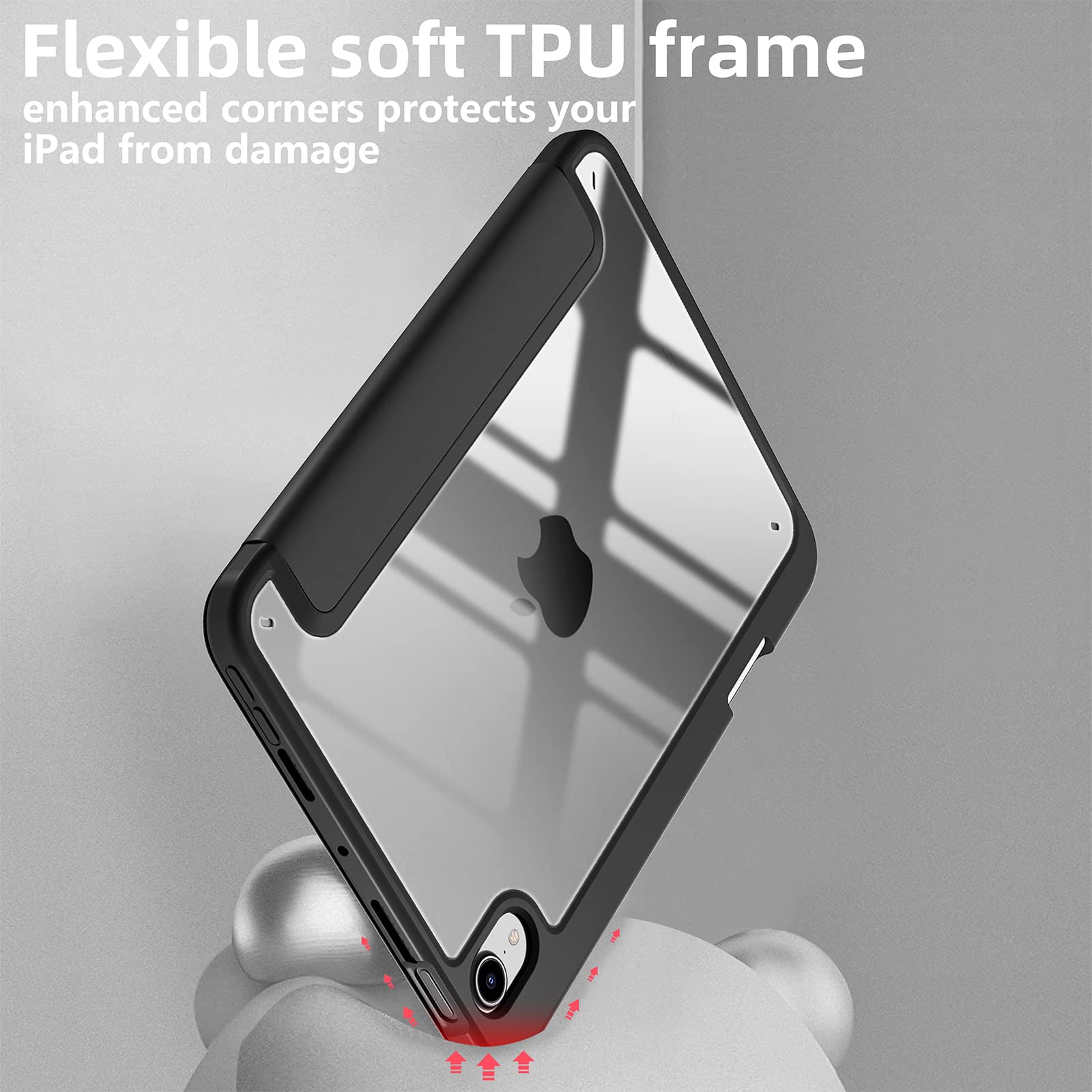 Mastten Case For Ipad Mini 6 Case/For Ipad Mini 6Th Generation Case 2021 8.3 Inch With Pencil Holder, Hybrid Slim Clear Back She