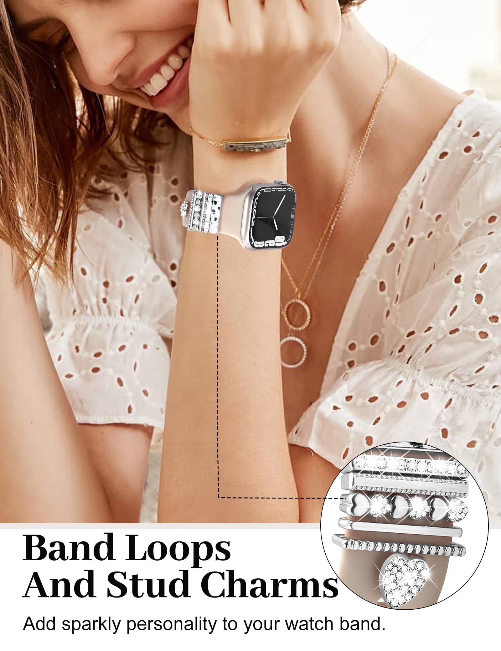 Jr.Dm Watch Band Charms With Decorative Bling Rings Loops, Compatible With Apple Watch 40Mm 38Mm 41Mm 42Mm 44Mm 45Mm 46Mm Smart