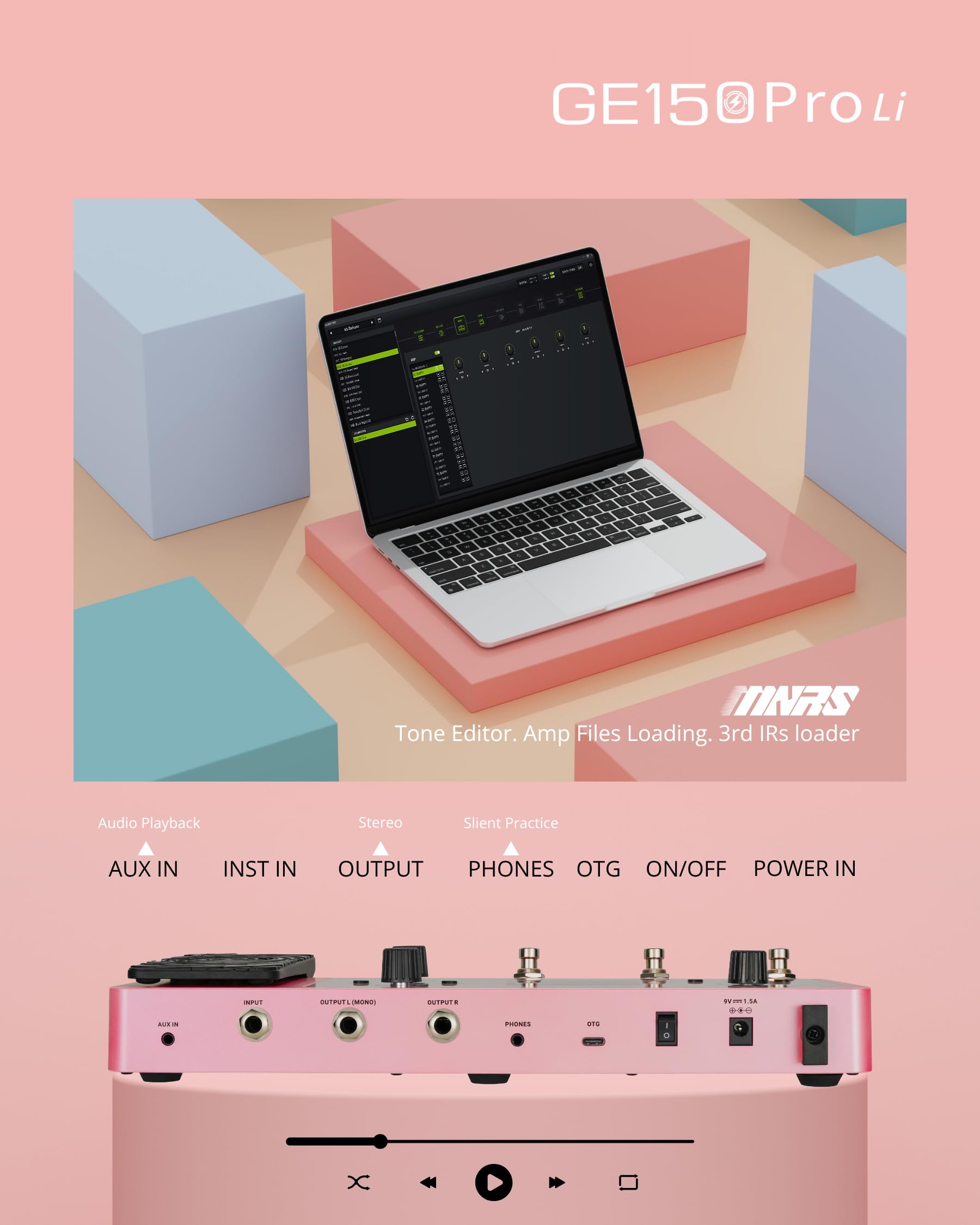 Mooer Ge150 Pro Li Pink Guitar Amp Modelling Multi Effects