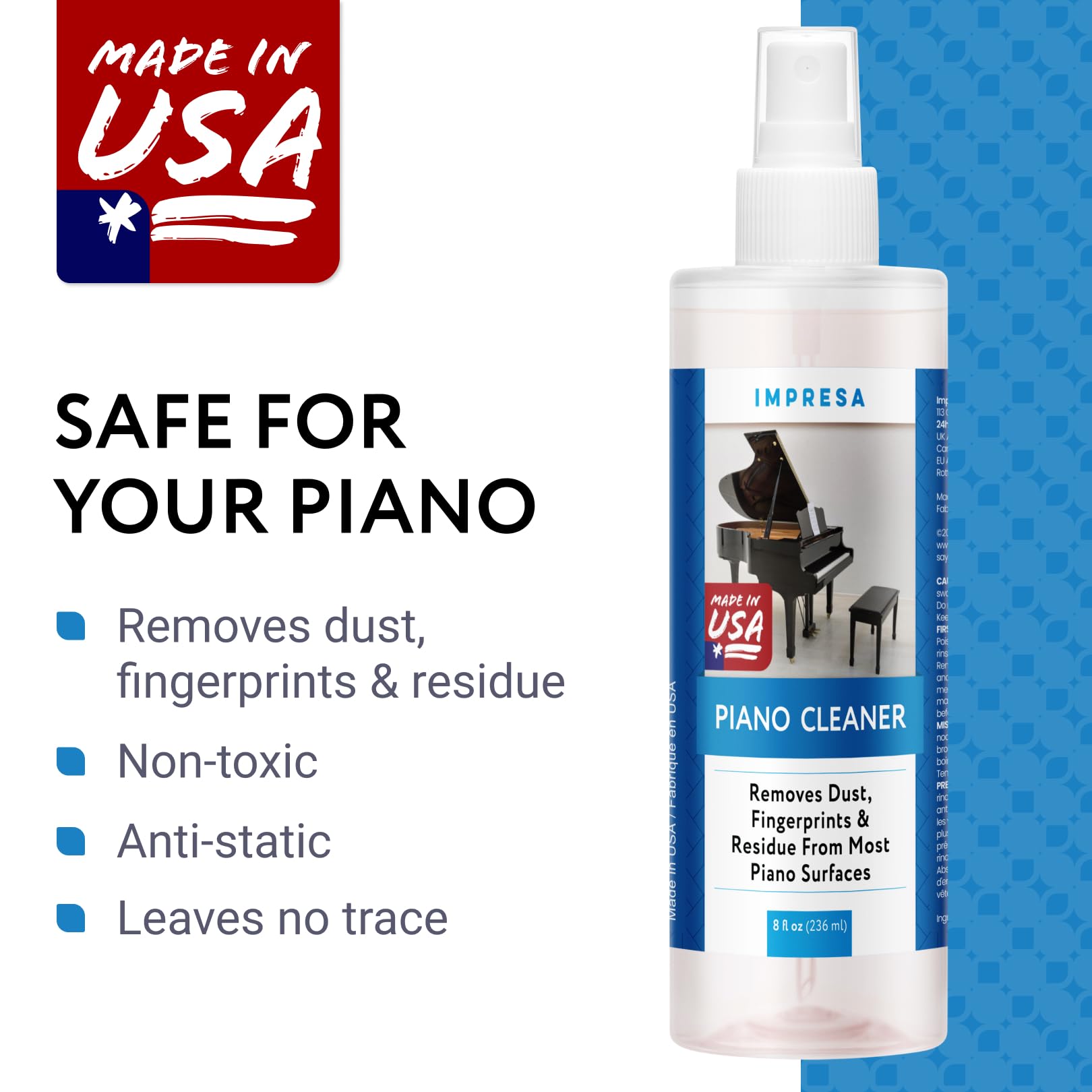 Impresa 8 Oz Grand Piano Cleaner Spray   High Gloss Piano Surface Cleaning Supplies Kit