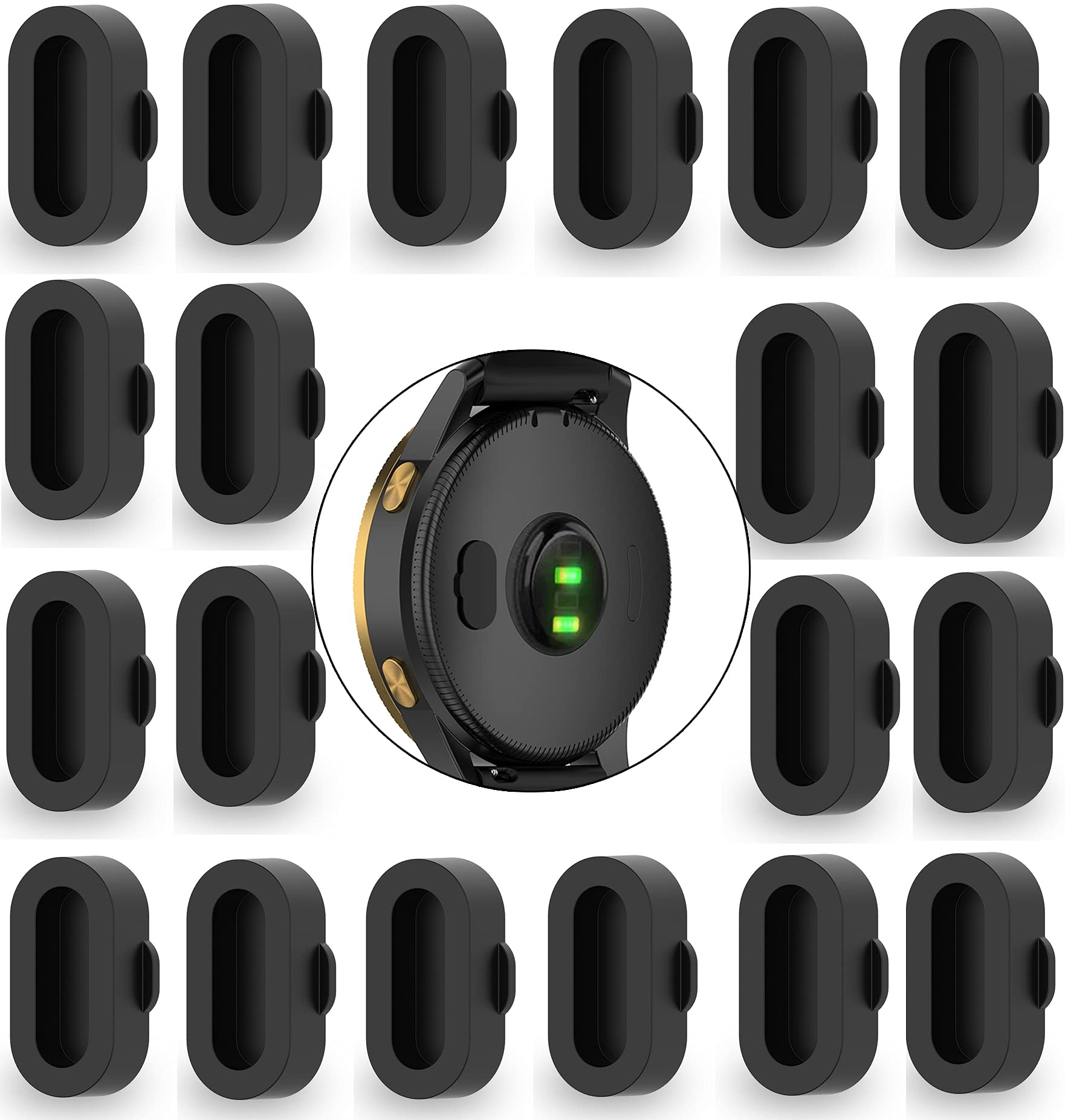 Tokerse 20 Pack Dust Plug Compatible With Garmin Fenix 8 7 7S 7X 6 6S 6X Pro 5 5S 5X Plus/Vivoactive 3/4/Venu Sq/Forerunner 245/935 Silicone Charger Port Protector Anti Dust Plugs Caps Cover   Black