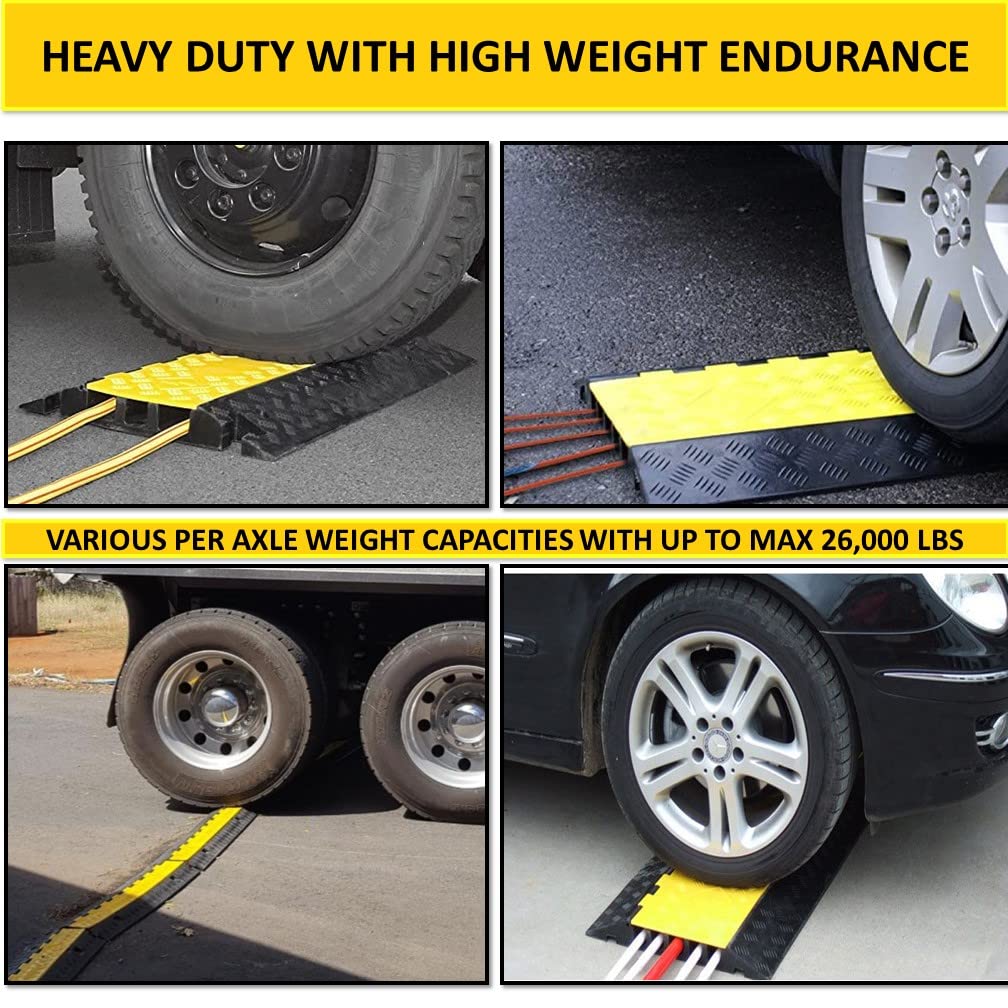 Kable Kontrol Atlas Heavy Duty Cable Protector Ramp   2 Channel   1 Pc   40� Long Black & Yellow   24,000 Lbs Capacity   Rubber Speed Bump Wire Protector Cord Cover   Cp9987