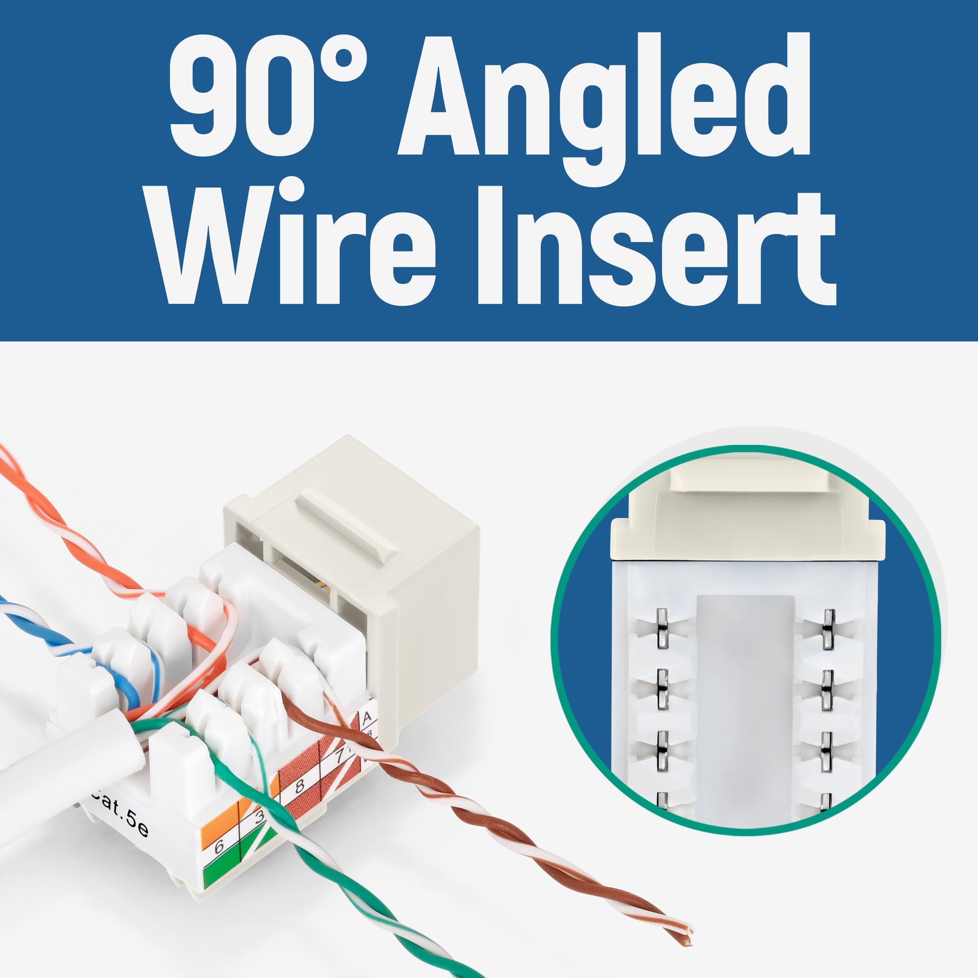 Everest Media Solutions 90 Angled Cat5E Keystone Jack In Light Almond   Slim Profile Rj45 Ethernet Connector   Compatible With S
