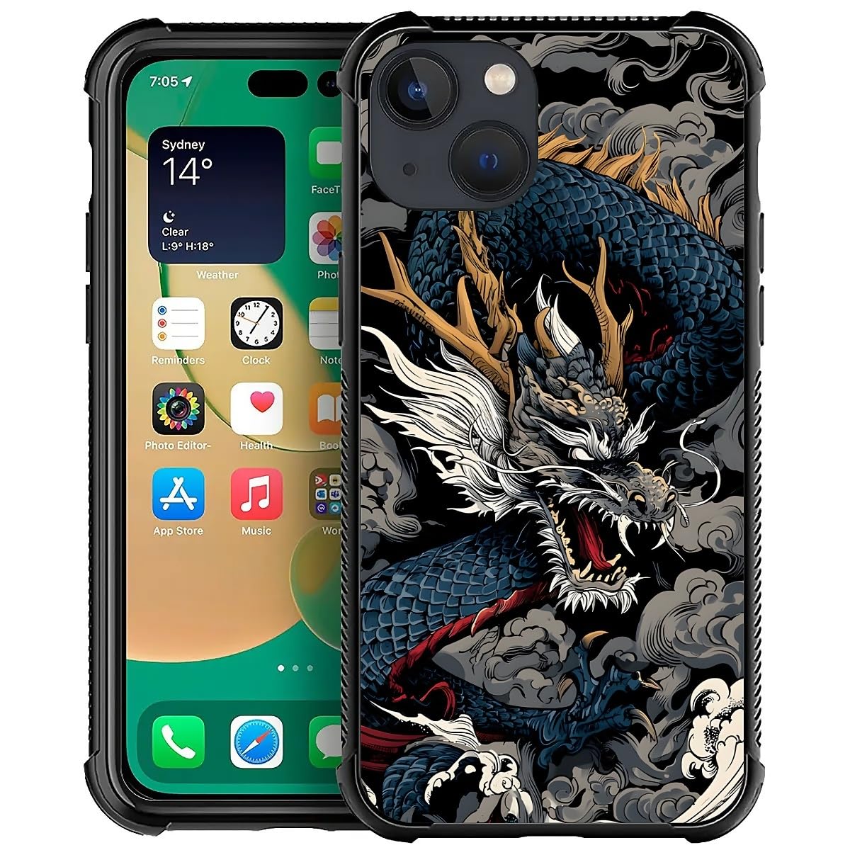 Deaorew for iPhone 15 Case | Classic Slim Cover Design | Japanese Dragon