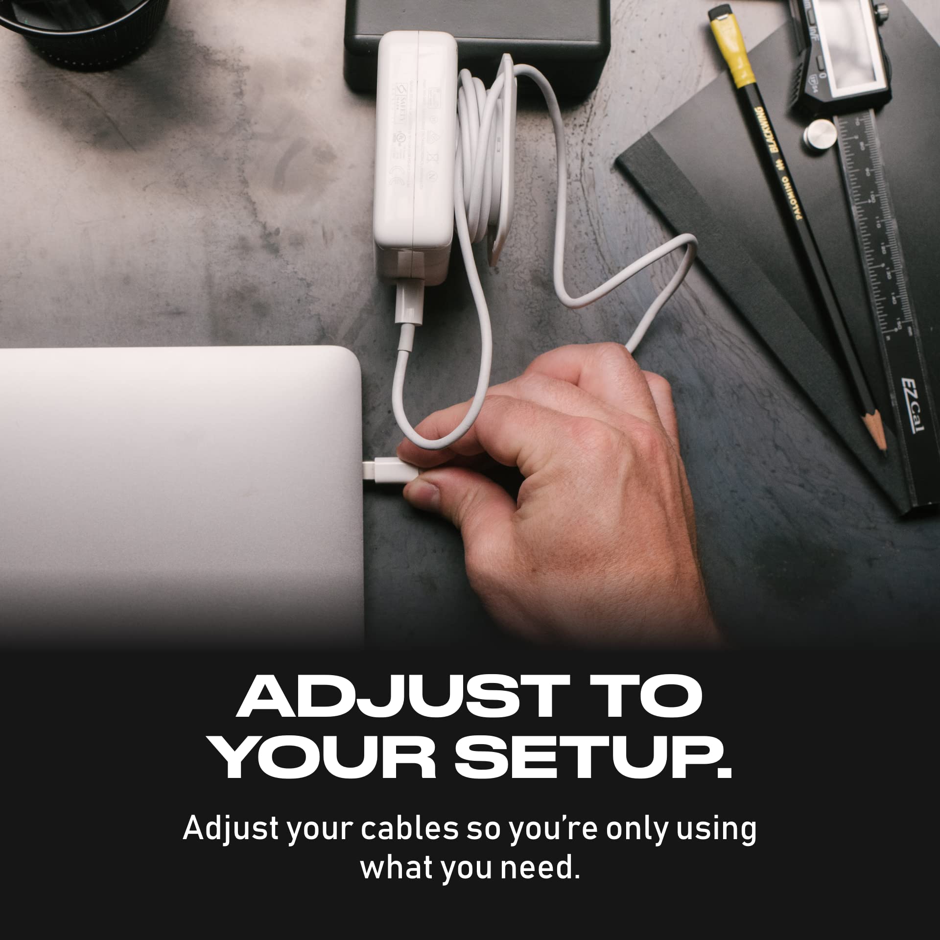 Fuse Reel The Side Kick Collapsible Charger Organizer With Usb-C Right Angle Adapter Compatible With Macbook And Pc Charging Cor