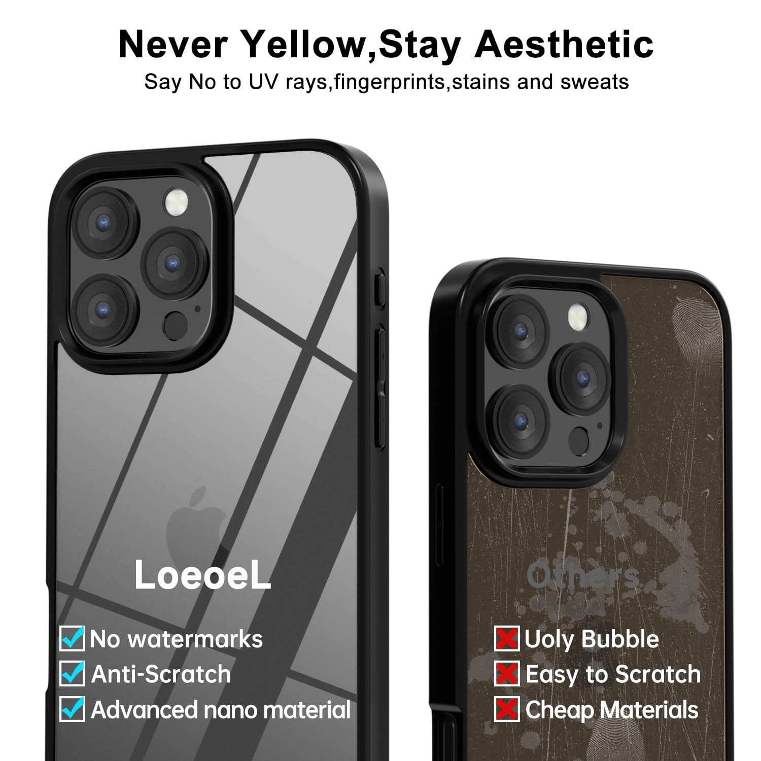 Loeoel For Iphone 16 Pro Max Case Clear, Transparent Hybrid 16 Pro Max Phone Case [Hard Plastic & Soft Silicone Bumper] Acrylic