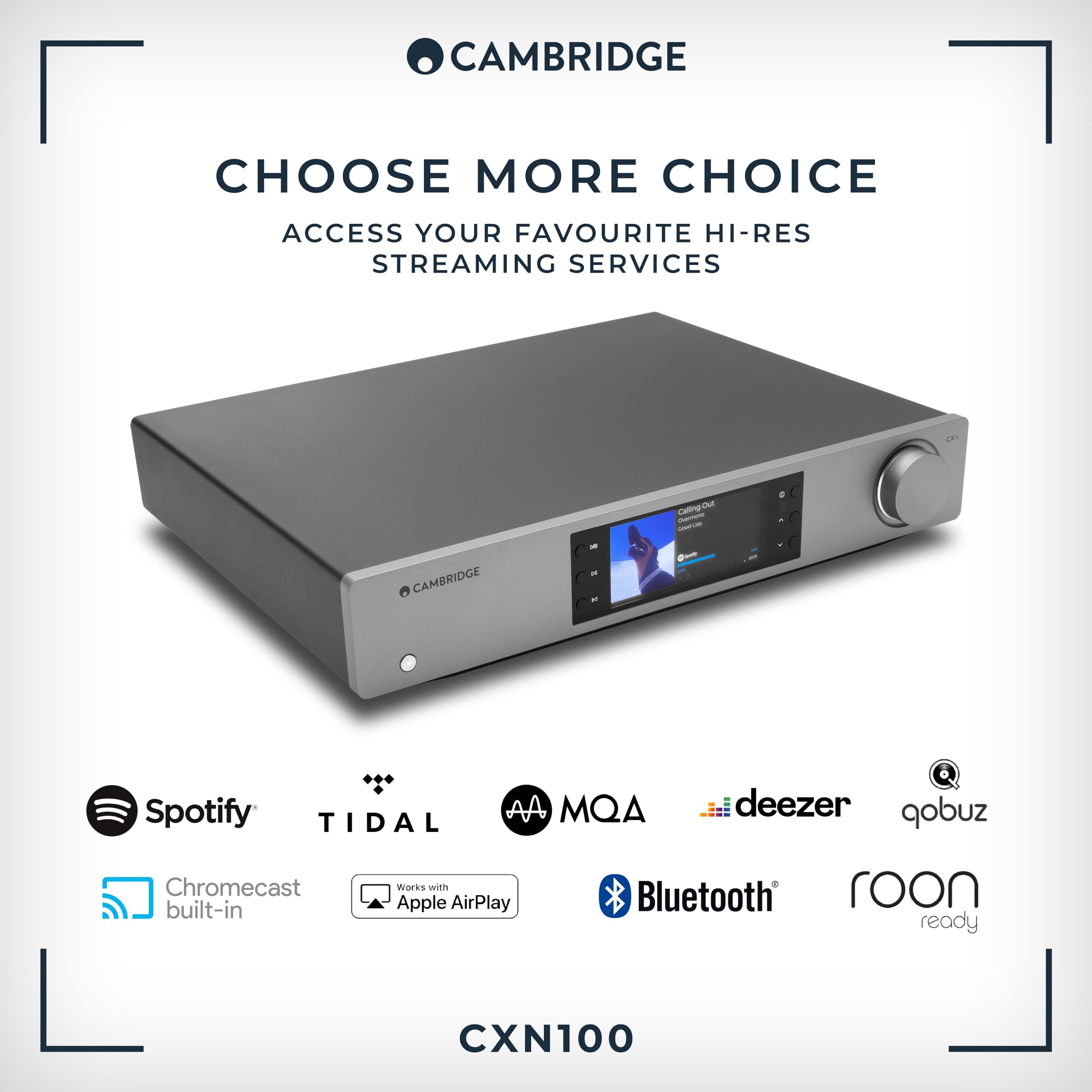 Cambridge Audio Cxn100   Separate High Resolution Wifi Network Audio Player, Streamer And Pre Amp With Display Featuring Chromecast Built In, Internet Radio And Sabre Reference Dac   Lunar Grey