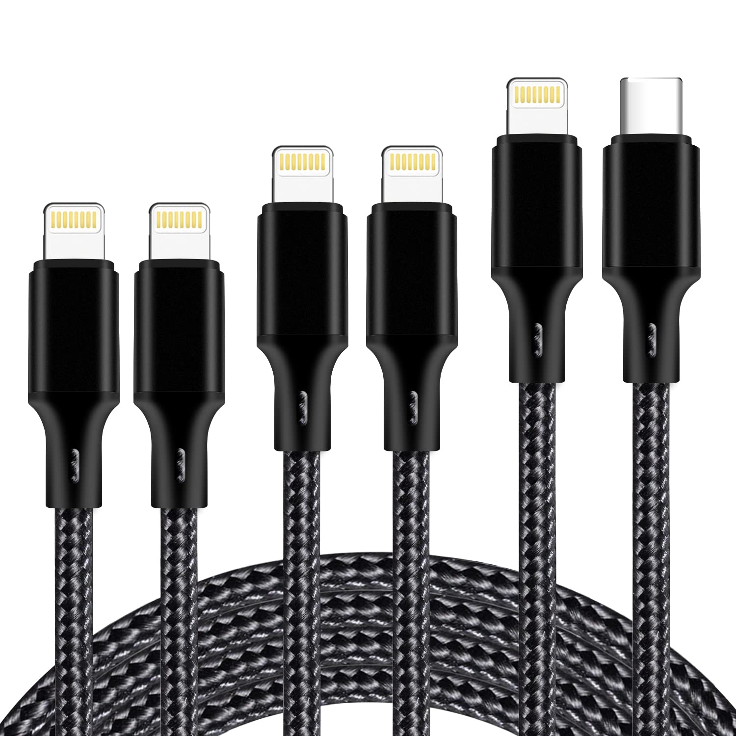 Cugunu Usb C To Lightning Cable 5 Pack 3/3/6/6/10Ft Iphone Charger Apple Mfi Certified Power Delivery Fast Charging Cord Compatible With Iphone 14/13/12/11/Xs/Xr/X/8   Black