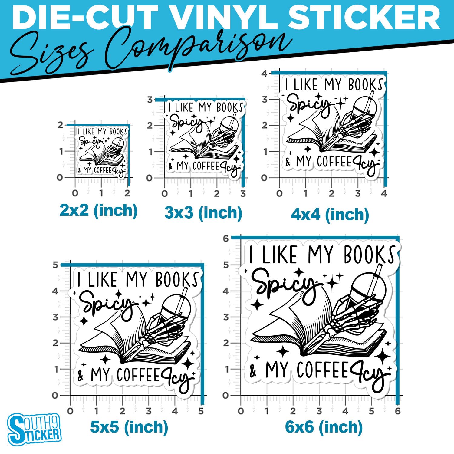 (3Pcs) I Like My Books Spicy And My Coffee Icy Sticker Funny Skeleton Book Lover Iced Coffee Bookish Reader 3'' Waterproof Die C