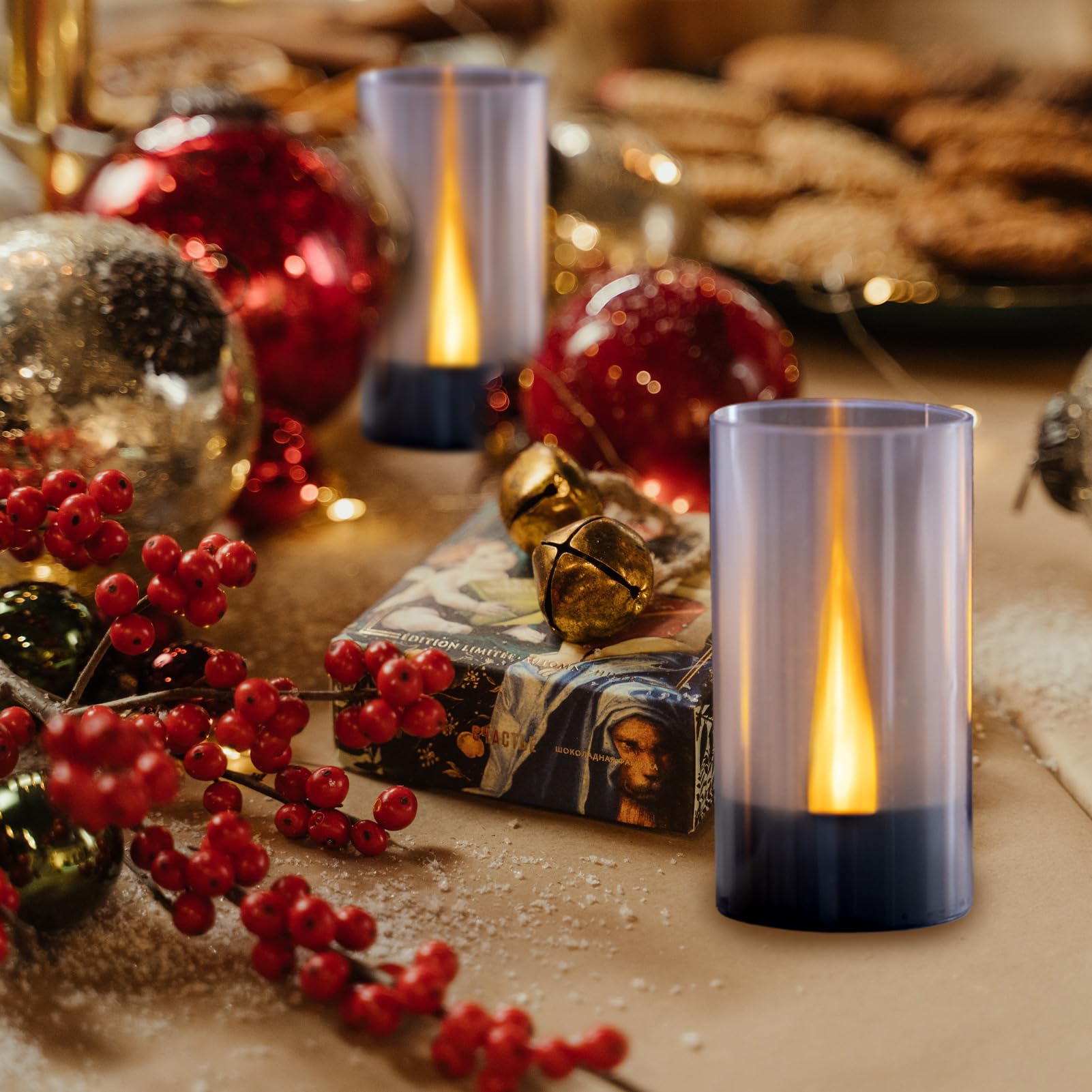 Lanker Flameless Candles, Battery Operated Led Pillar Candles, D1.5 X H3 Inch, Romantic Flickering Warm Yellow Long Flame Effect