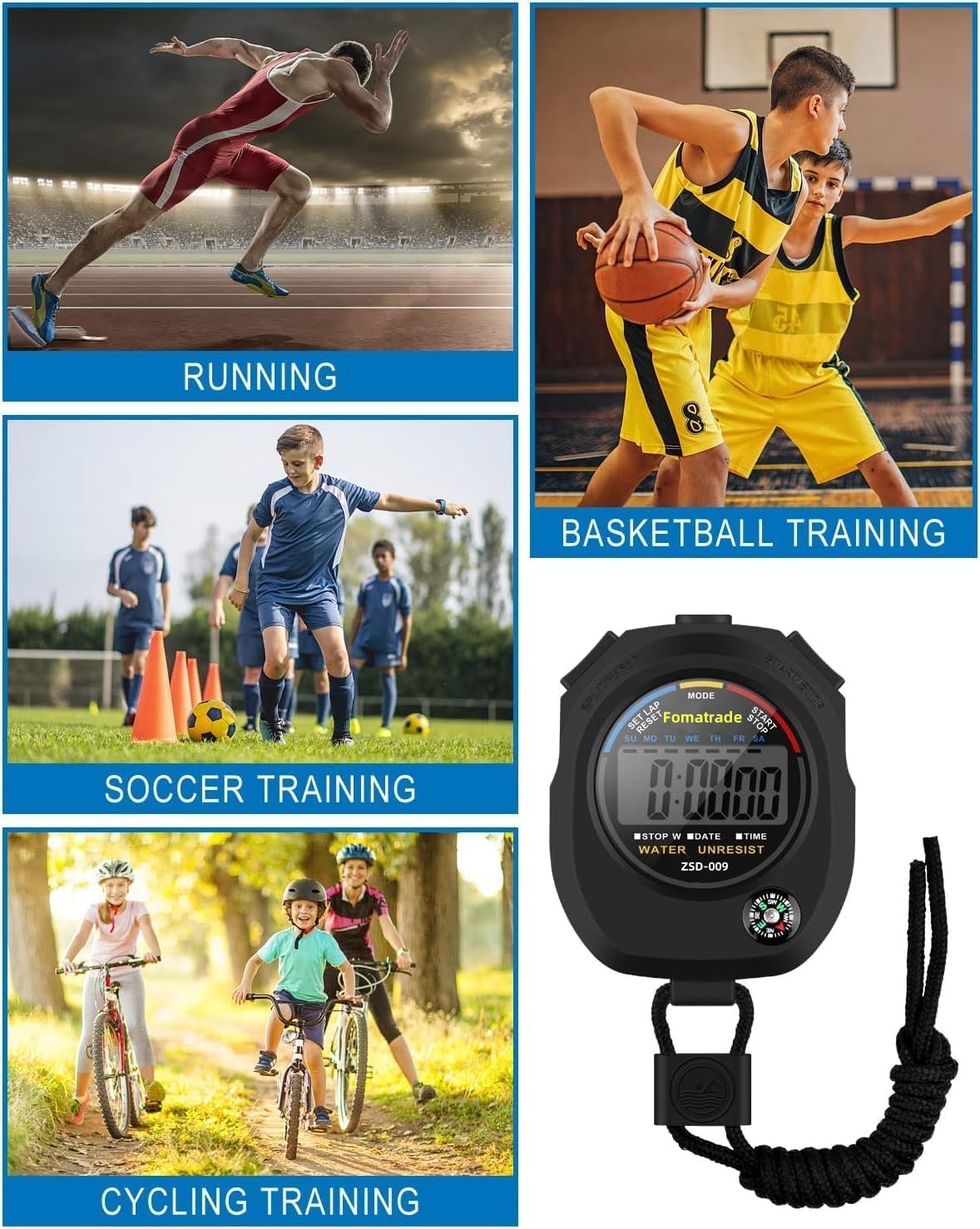 Fomatrade Waterproof Stopwatch,Digital Stopwatch Timer,Sport Stop Watch,Interval Timer With Large Display (8)