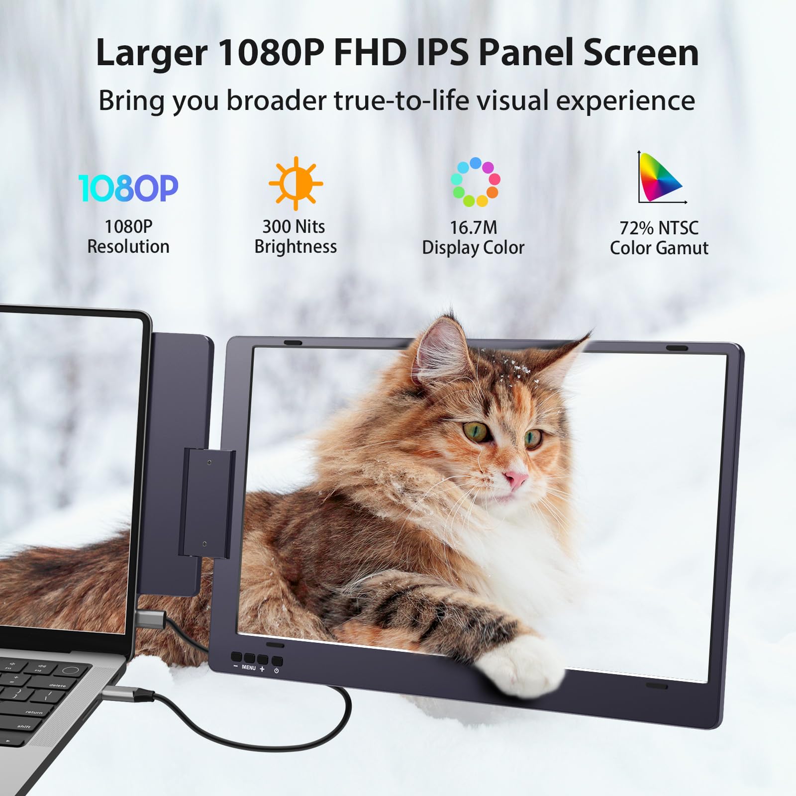 Kyy Triple Laptop Monitor Extender, 14'' 1080P Fhd Ips Dual Portable External Screen, One Cable Usb C Travel For 12 16'' Laptop,