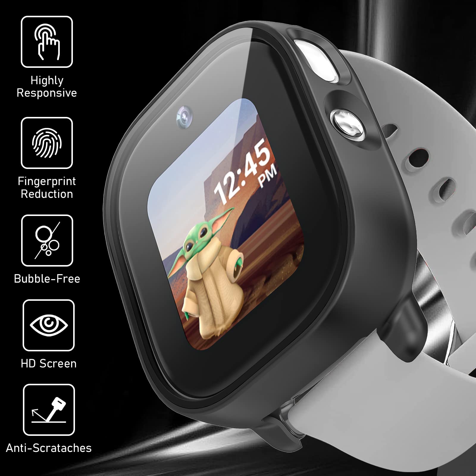 Kuaguozhe Tempered Glass Screen Protector Only Compatible For Gizmo Watch Disney Edition, Black(Not For Gizmowatch 2)