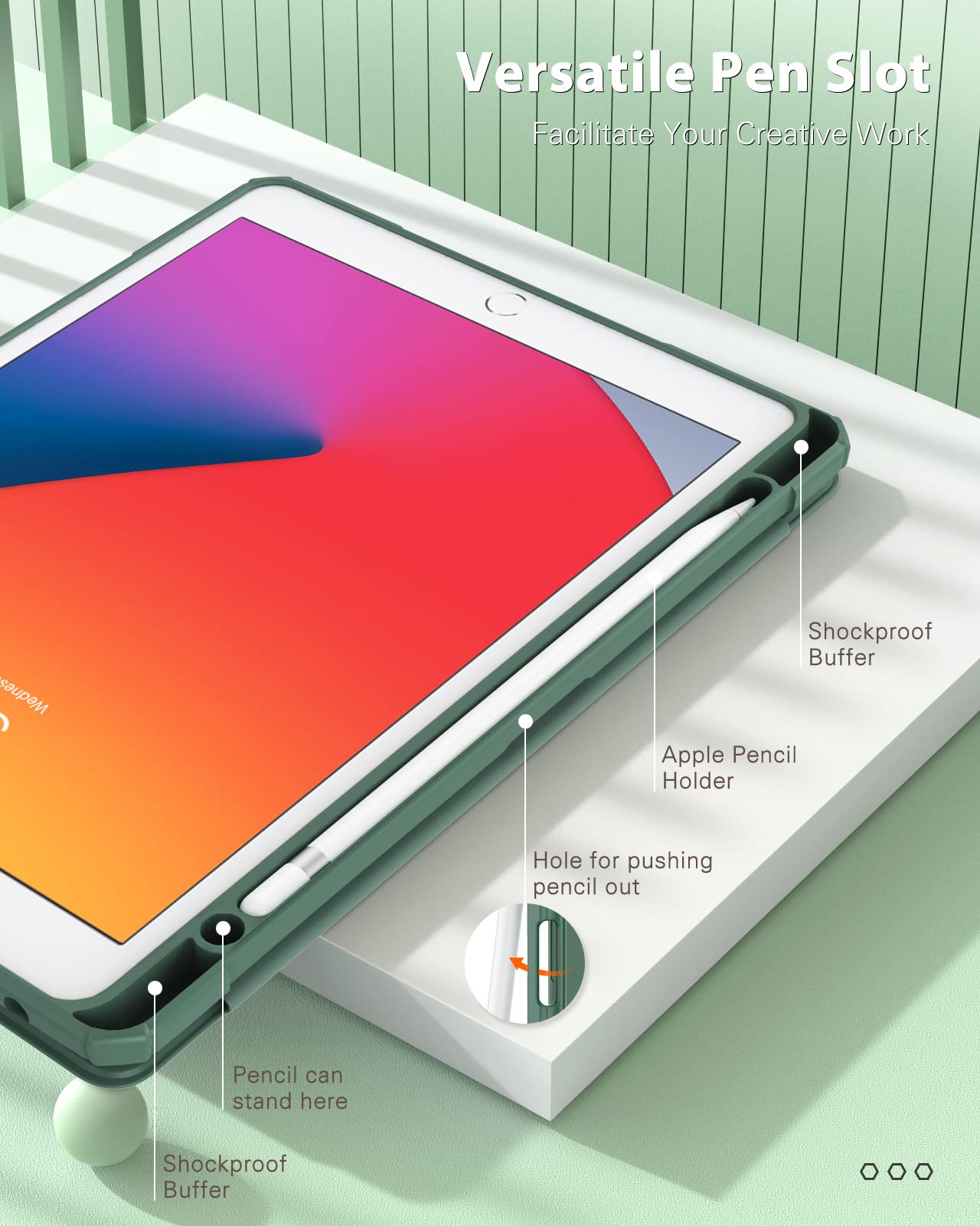 Timovo Hybrid Slim Case For Ipad 9Th / 8Th / 7Th Generation (2021/2020 / 2019) 10.2 Inch   [Built In Pencil Holder] Shockproof C