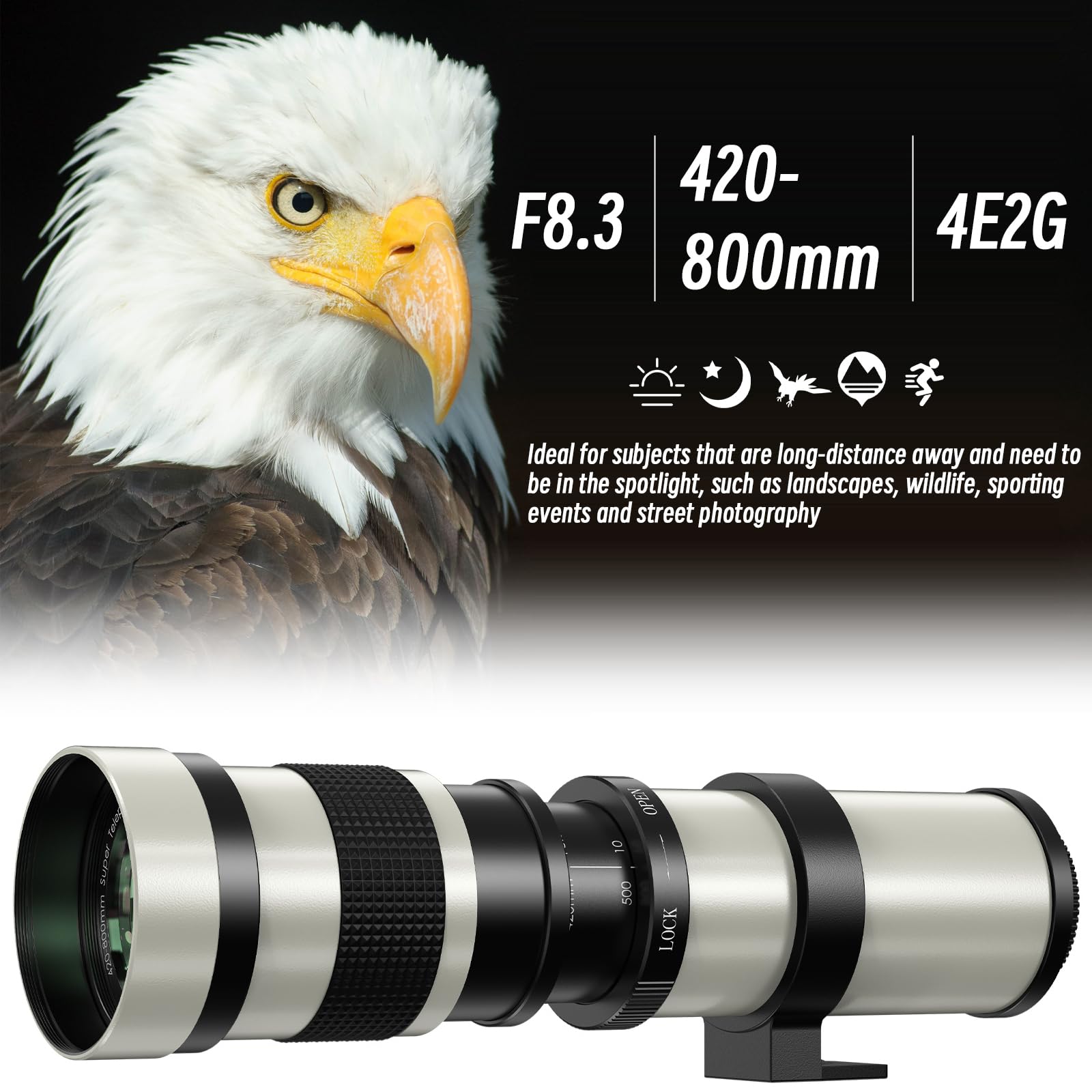420 800Mm F/8.3 Telephoto Lens   Manual Zoom Lenses For Sony E/Nex Mount Dslr Cameras Alpha ?7R Iv ?7 Iii A9 A7 Ii A7S A6600 A6500 A6400 A6300 A6100 A6000 A5100 A5000 Nex 6 Nex 5R/5T/5C Nex 3N
