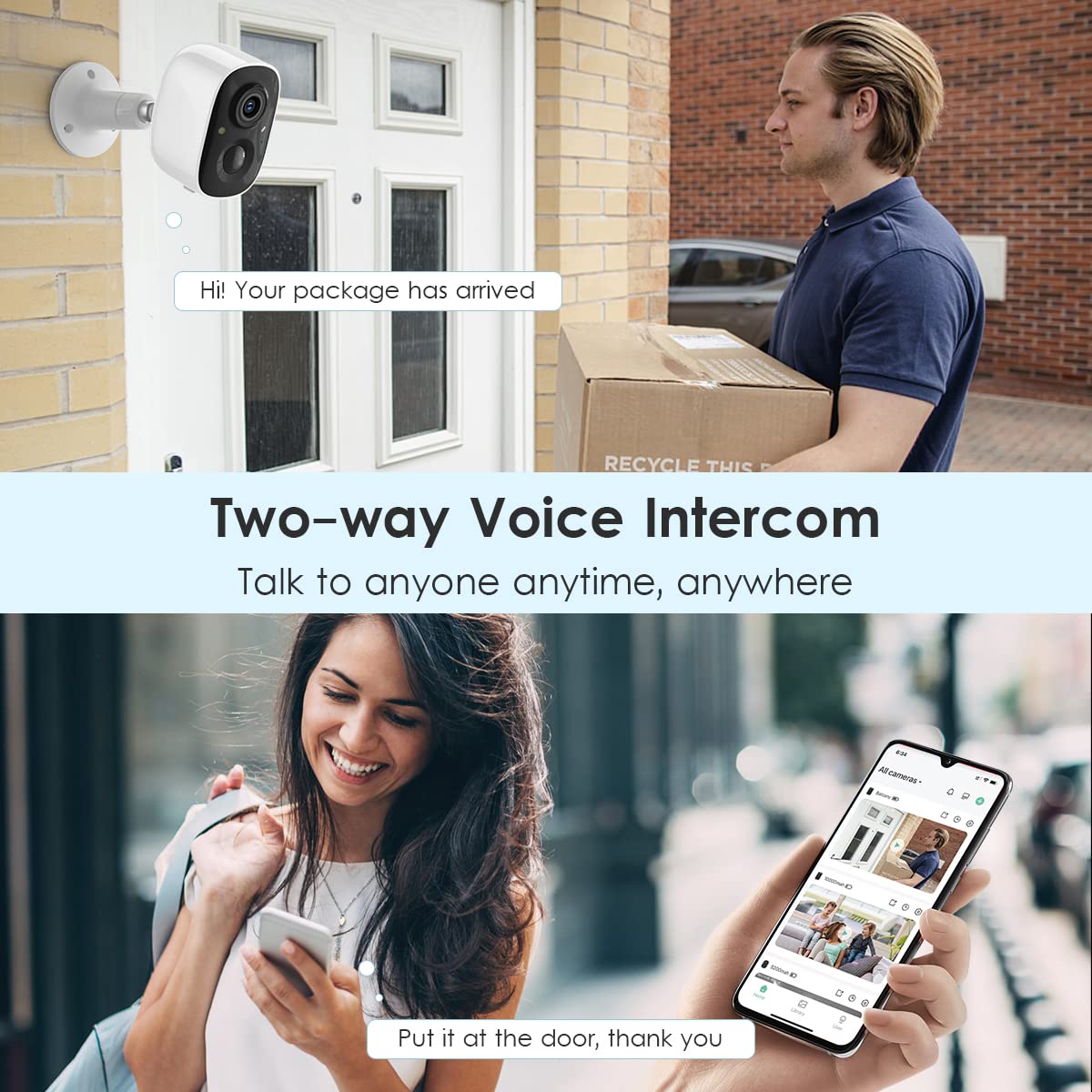 GMK Wireless Security Cameras, 1080P Color Night Vision, AI Motion Detection, 2-Pack, Battery Powered, IP65 Weatherproof, 2-Way Talk