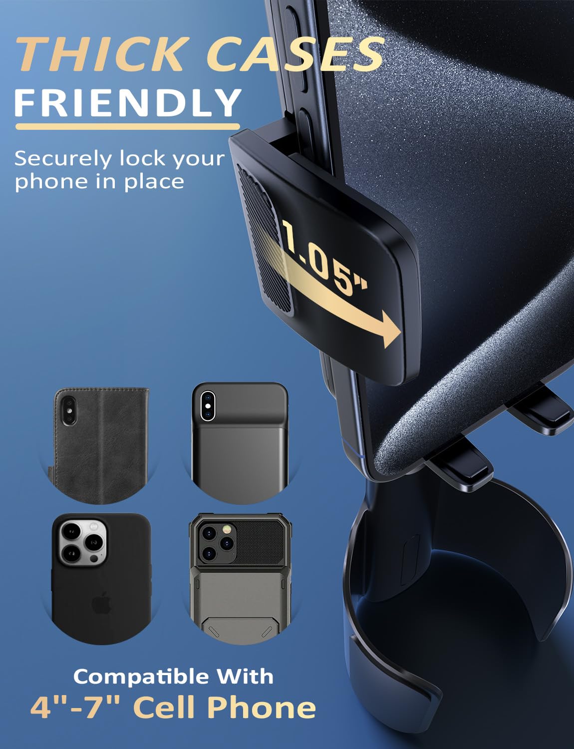 Cup Phone Holder Mount For Car: Upgrade Aluminum Adjustable Rod Cell Phone Cup Holder Stand For Auto | Truck Suv Compatible With