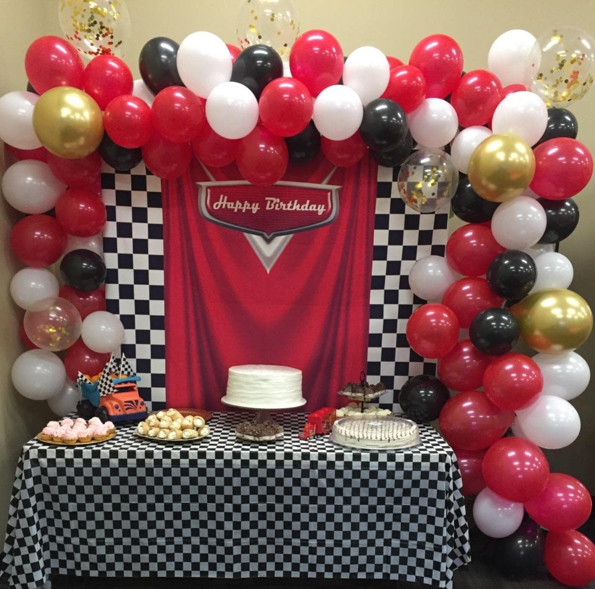 Red Car Racing Competition Backdrop Competition Car Racing Check Flag Background Kids Boy Birthday Party Photography Banner Supe