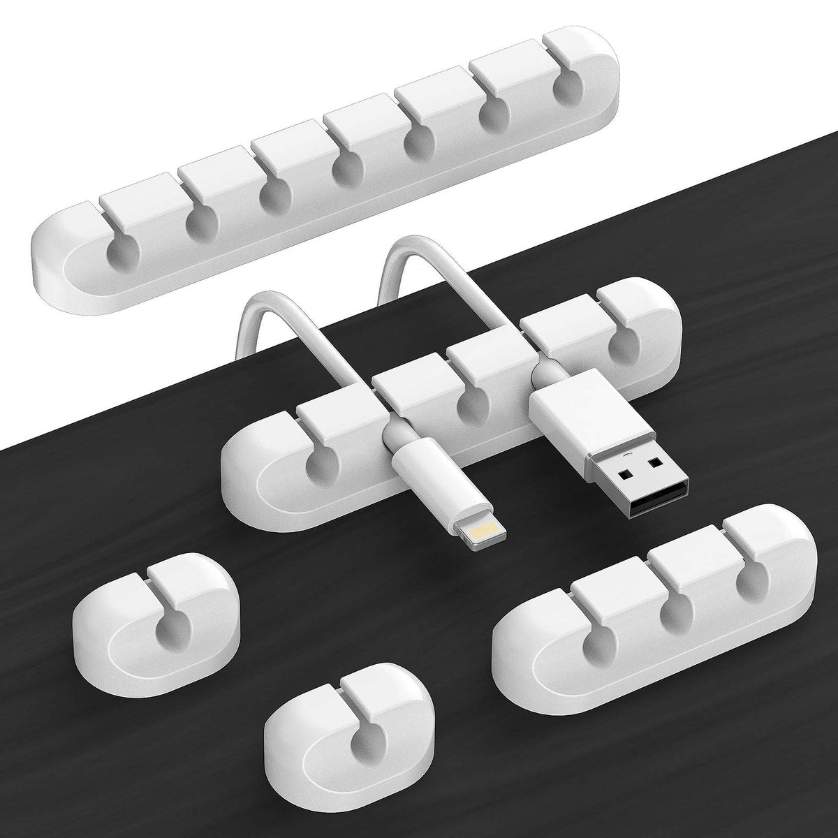 Cord Organizer Cable Management For Desk   5 Packs White Clips And Cord Keeper, The White Self Adhesive Holder Are Easy To Apply
