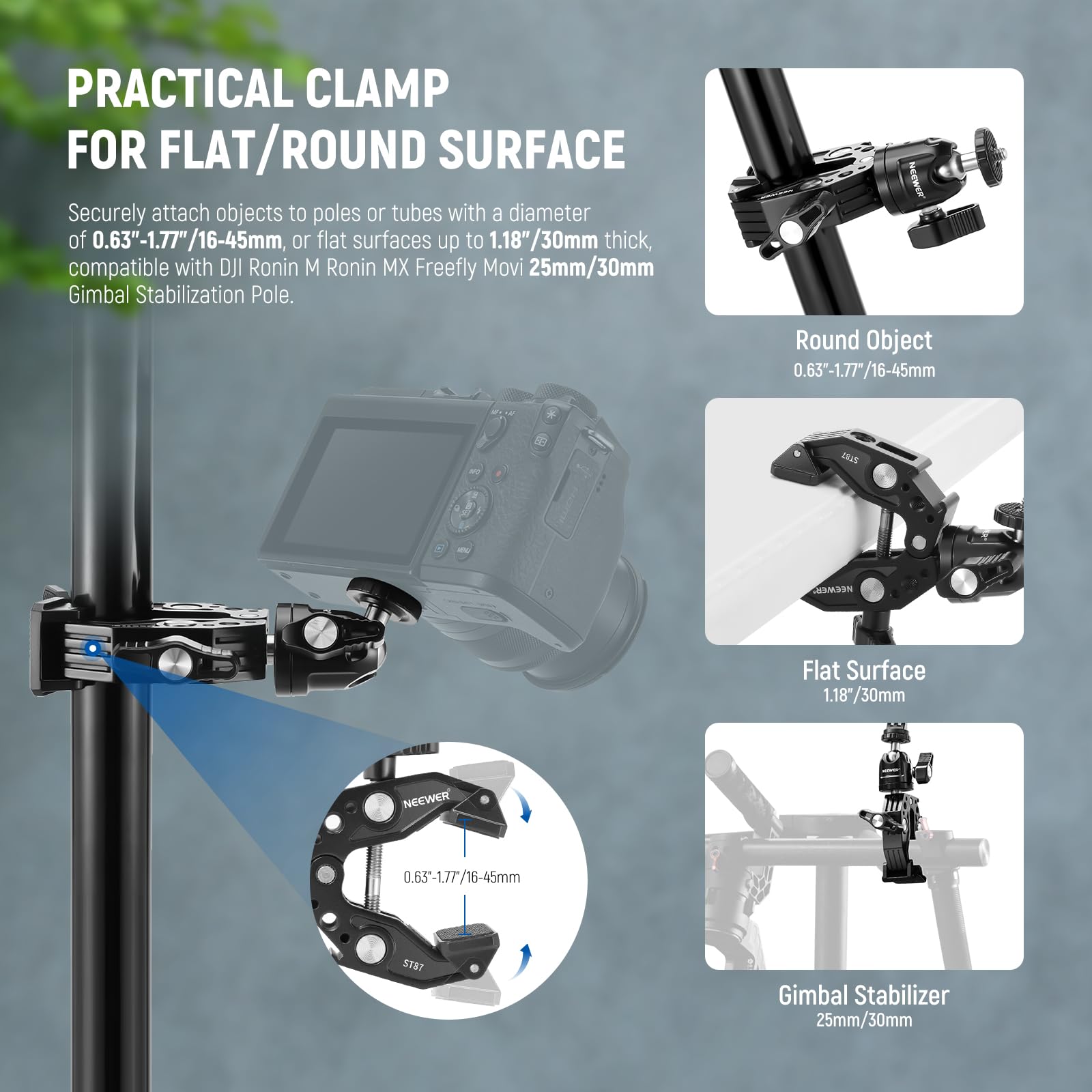 Neewer Super Clamp With Ballhead, Cold Shoe, Phone Holder And Action Camera Mount Adapter For Flat/Round Surface Compatible With