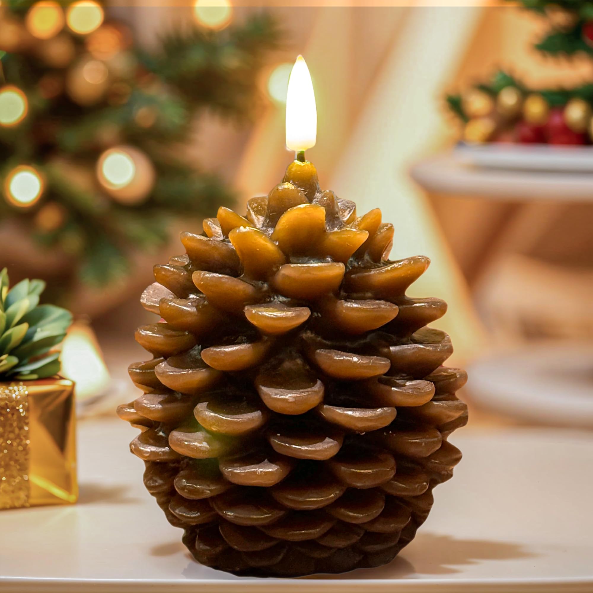 Xin Min Battery Operated Candles Withtimer, Christmas Decorations Indoor, Giftsand Seasonal Displays -Flickering Ledlight Pine C