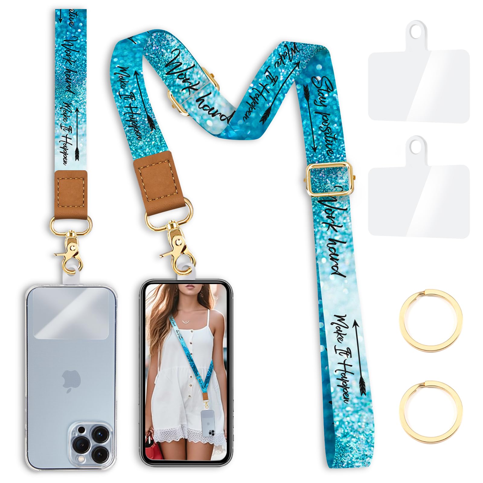 Cell Phone Lanyard Crossbody With Wrist Strap, Positive Phone Lanyards For Around The Neck Wristlet Adjustable Phone Strap, Lany