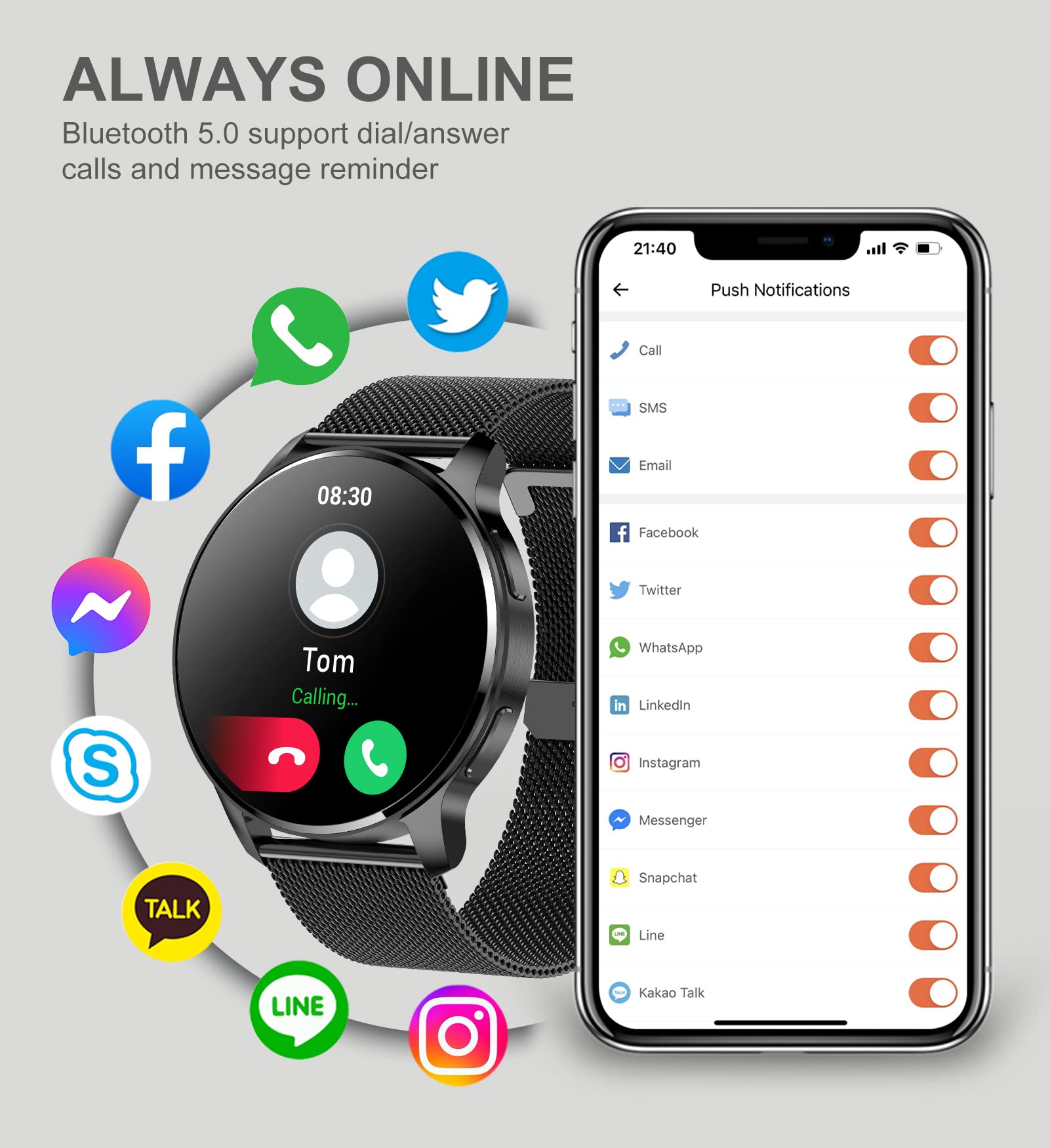 Smart Watch For Women Men, Bluetooth Call Fitness Tracker For Android And Ios Phones Waterproof Smartwatch With 1.32'' Hd Full T