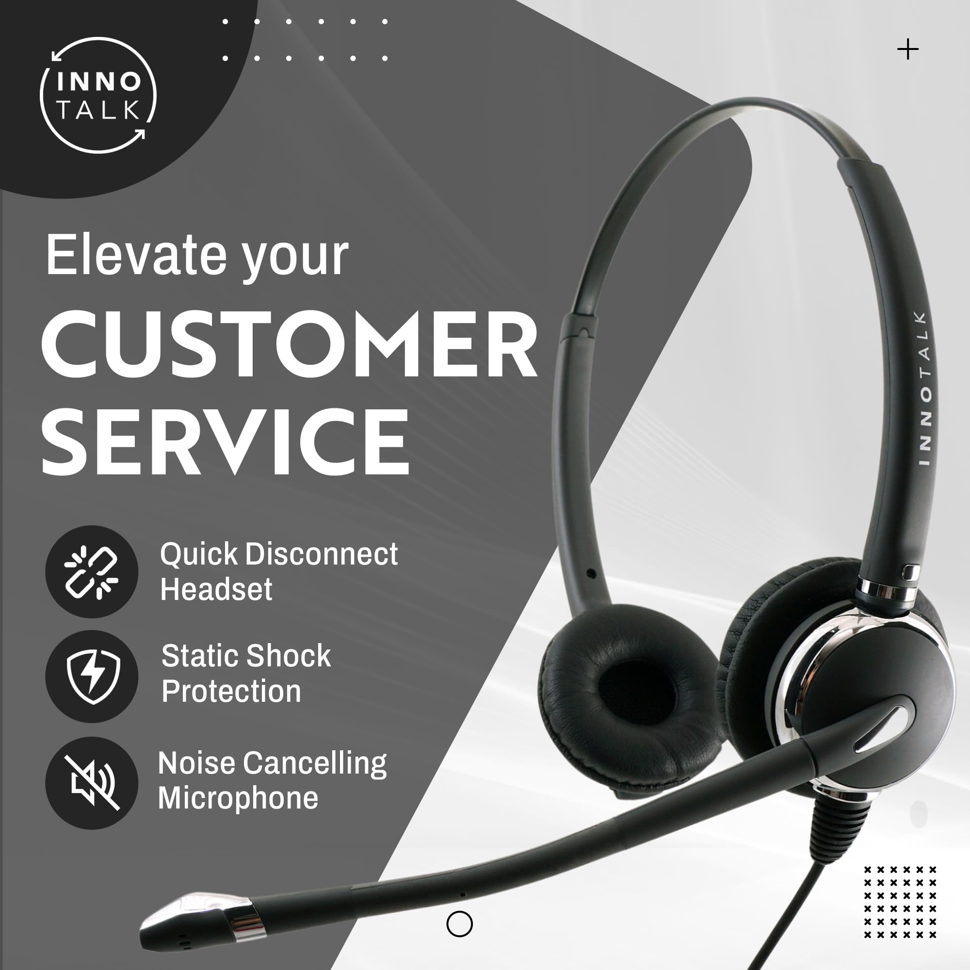 Innotalk   Rj9 Quick Disconnect Office Phone Headset, Call Center Phone Headset, Wired Headset For Desk Phone Compatible With Polycom, Mitel, And More, Noise Canceling Mic Telephone Headset, Pro