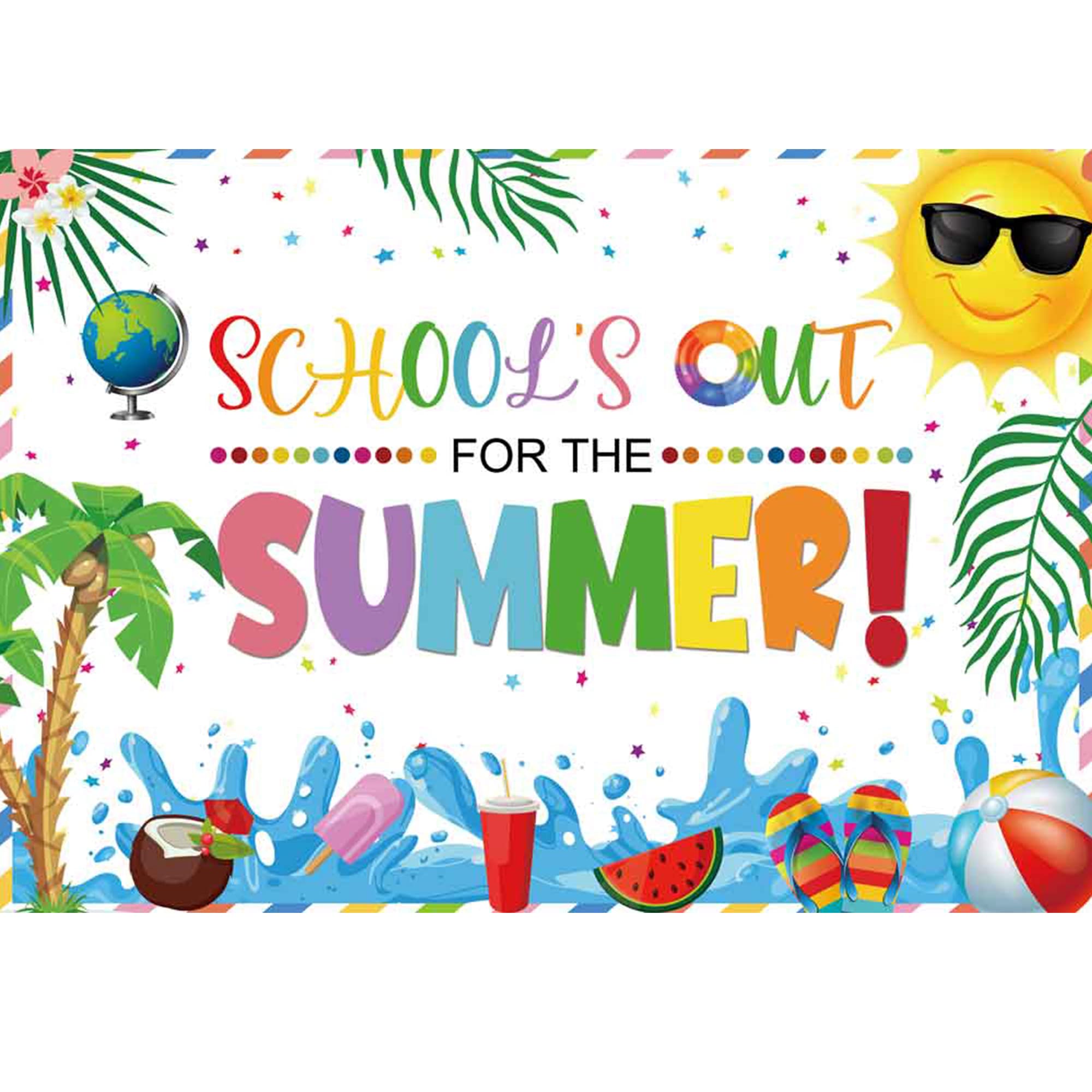 Livucee 7X5Ft Schools Out For The Summer White Banner Backdrop Decorations End Of School Year Tropical Beach Background Kinderga