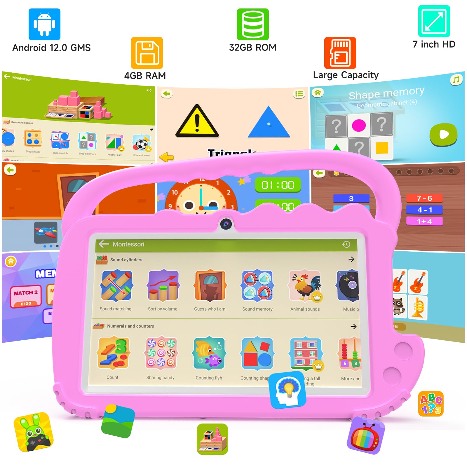 Yqsavior Kids Tablet 7 Inch, Android 12 Tablet For Kids, 4Gb Ram 32Gb Rom Toddler Tablet, Bluetooth, Ips Screen, Parental Contro