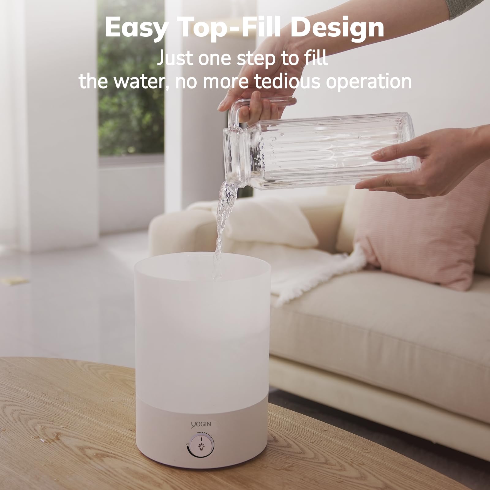 YOGIN Ultrasonic Cool Mist Humidifier 2.5L for Bedroom & Nursery, Quiet 24dB, Auto Shut Off, Premium Knob with Light, Easy Clean