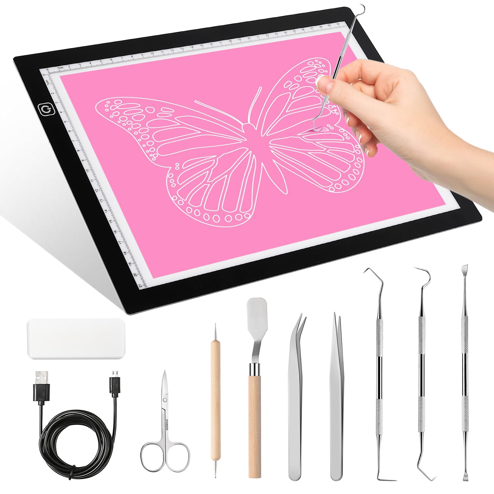 Dorhui A4 Light Pad for Weeding Vinyl, LED Copy Board Light Tracing Box Ultra-Thin Adjustable USB Power for Vinyl Weeding Tools,