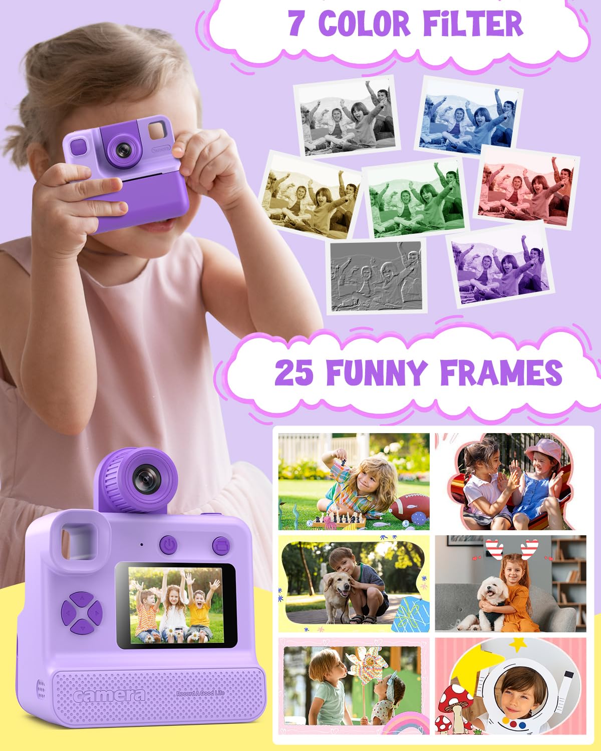 Kids Camera Instant Print, Christmas Birthday Gifts For Toddle Girls Boys Age 3 12, 24Mp & 1080P Video Selfie Digital Camera Wit