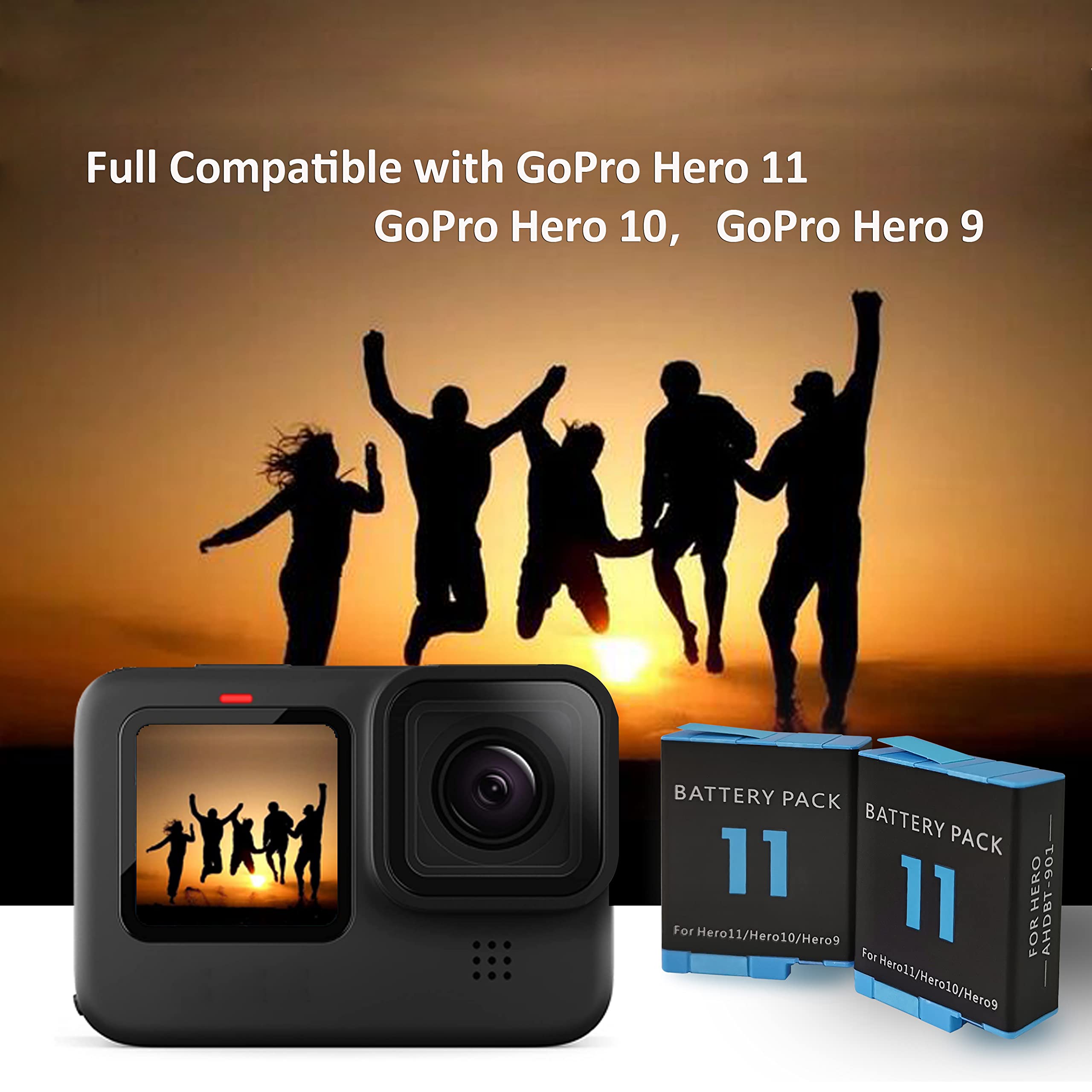 2 Pack Batteries Fit For Goprohero 11 Black, Goprohero 10, Goprohero 9 Black, 3 Channel Battery Charger Station For Hero 11/ Her