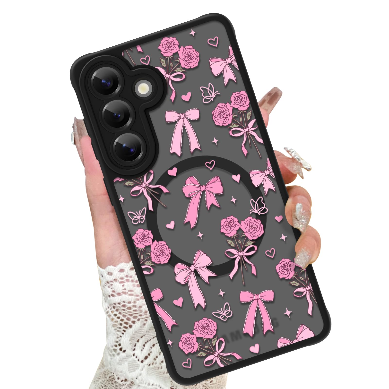 KANGHAR Case for Galaxy S26 Phone Case [Compatible with Magsafe] Bows Bouquet Pattern Cute Protective Magnetic Case for Girls Wo