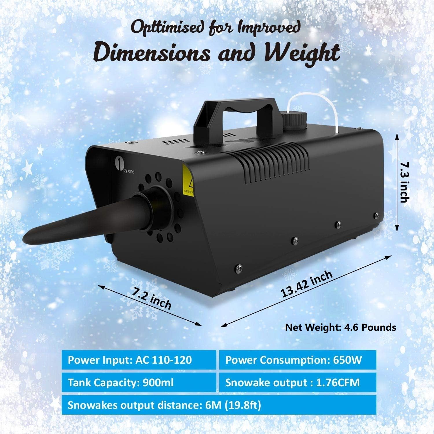 1Byone 650W Snow Machine Wired Remote Control Great Machine For Kids, Parties, Parades