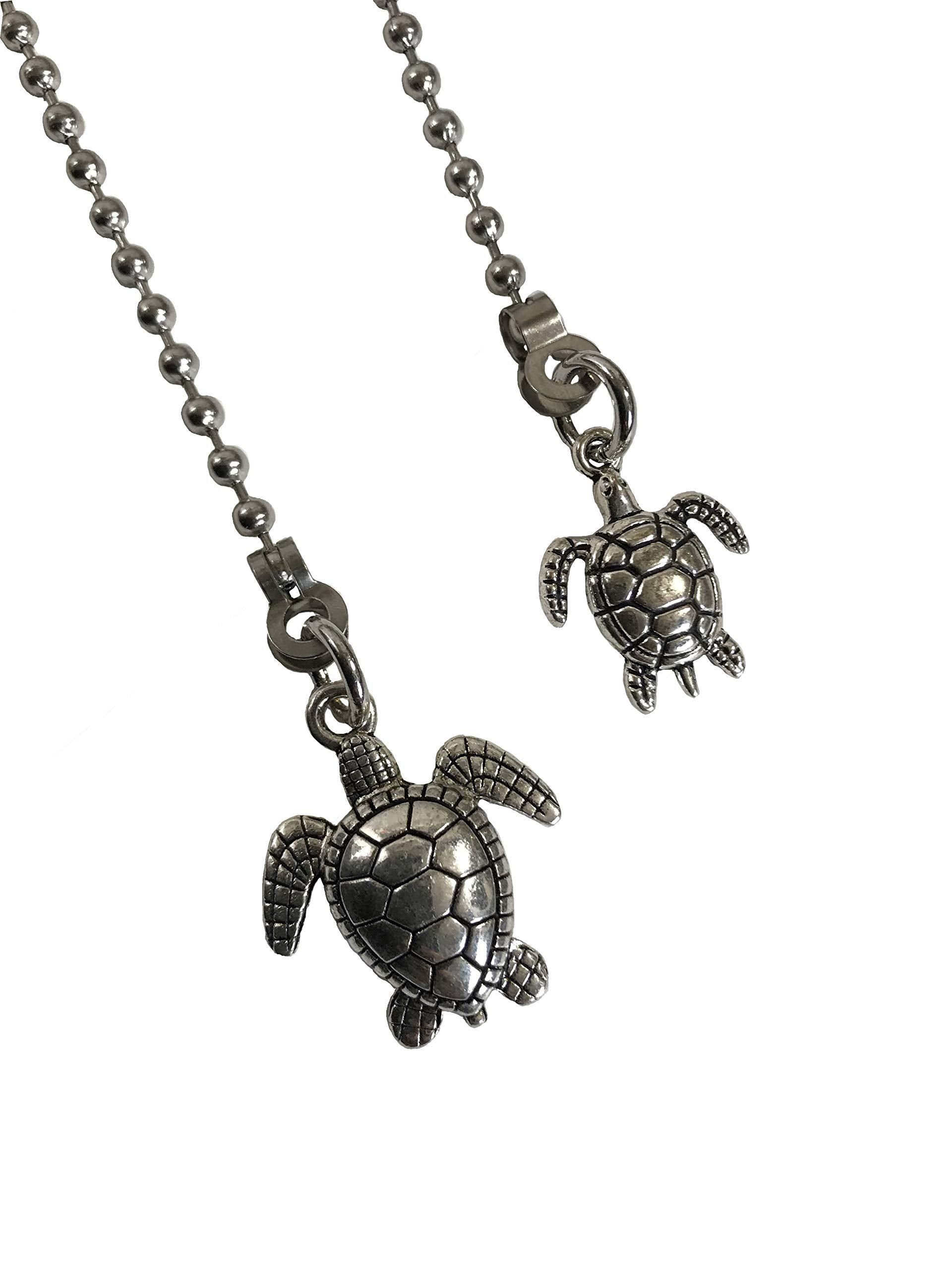 Small & Bit Larger Sea Turtle Fan Light Pull Chain Replacement Set Silver Tone