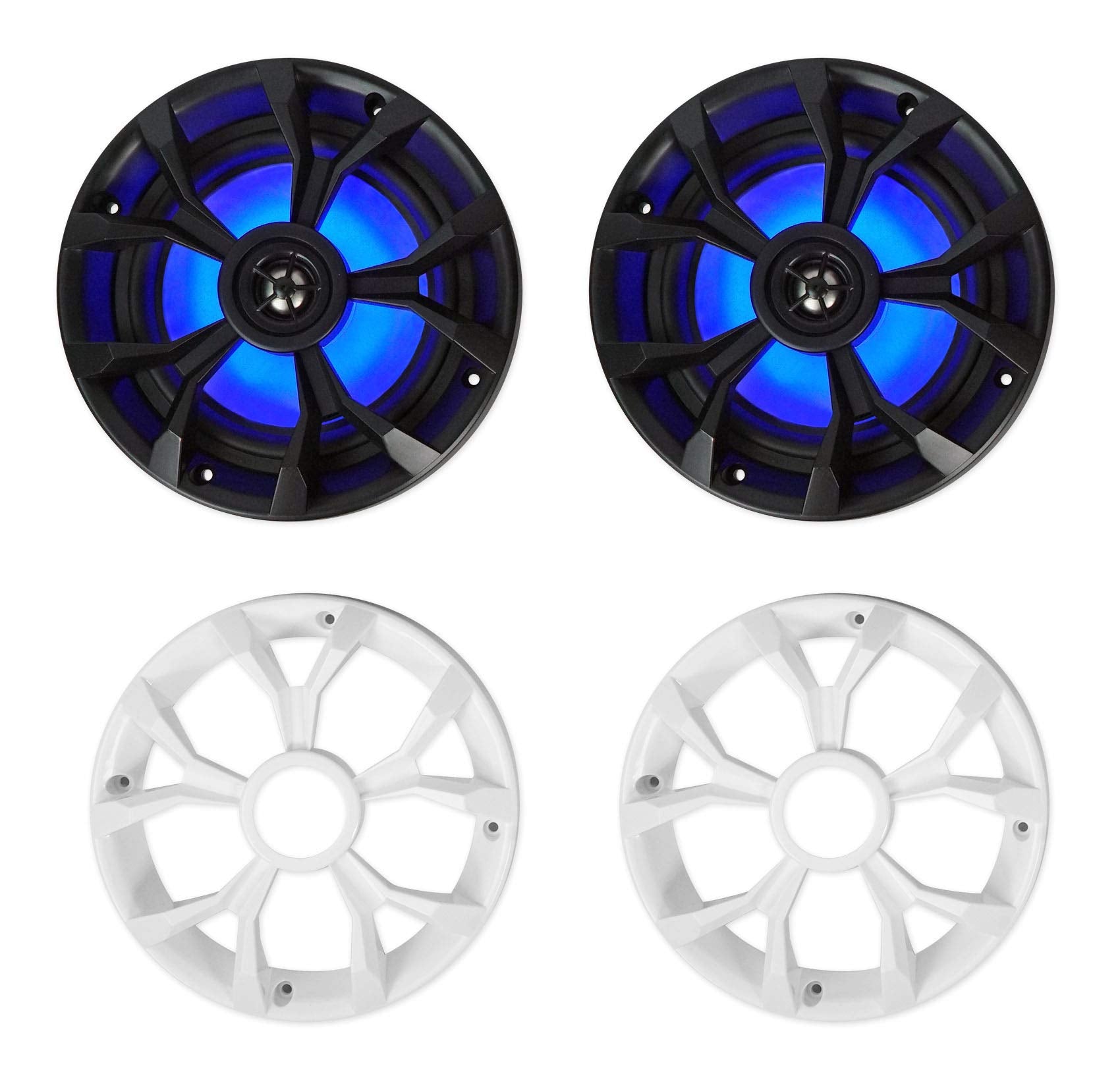 Rockville (4) Rkl65Mbw 6.5 700W Marine Boat Speakers W/Led+Black/White Grilles