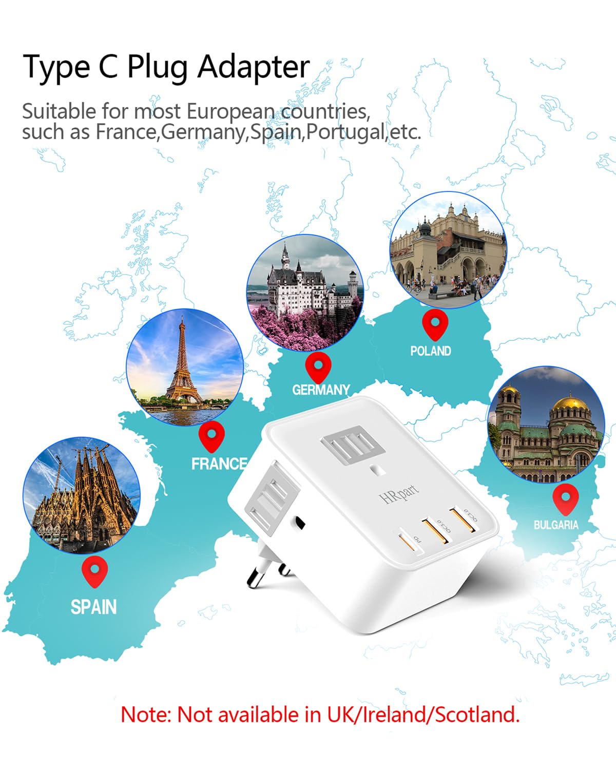 European Travel Plug Adapter, International Plug Adapter,With 20W Pd&Qc 3.0 Usb C And Usb A Ports Charging Faster,Travel Essenti