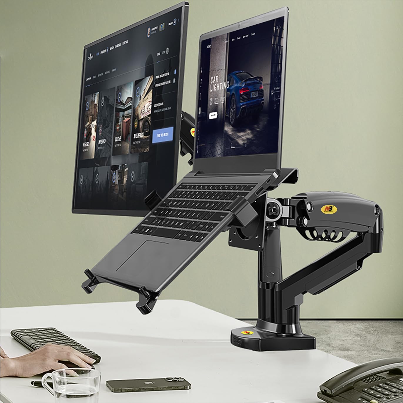Nb North Bayou Laptop Mount With Adjustable Tray For 10-17   Notebook, Full Motion Arm With Vesa Plate For 17-30   Monitor,Clamp