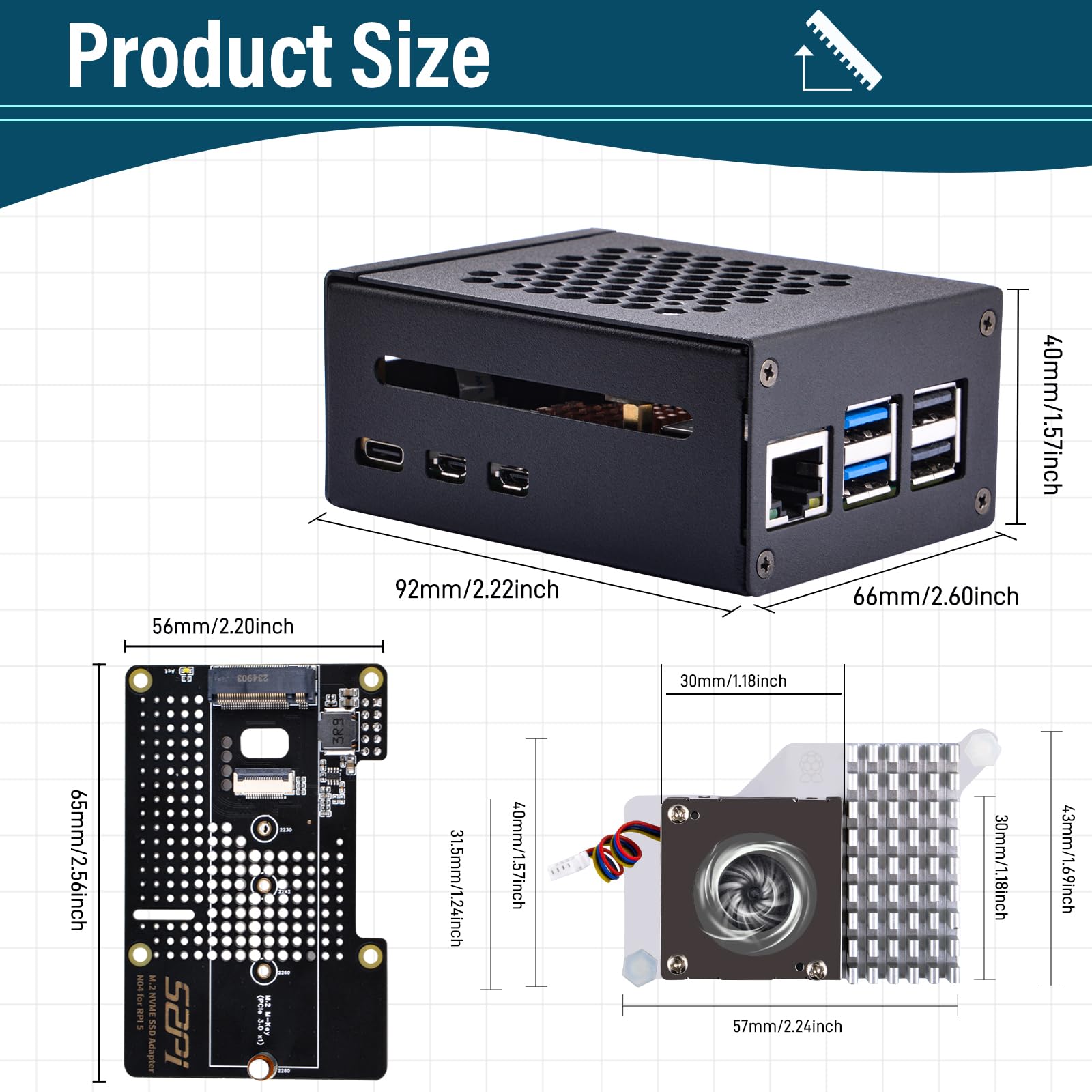Geeekpi Metal Case With N04 Pcie M.2 Key M Nvme Ssd Pcie Peripheral Board For Raspberry Pi 5, With Raspberry Pi 5 Official Activ