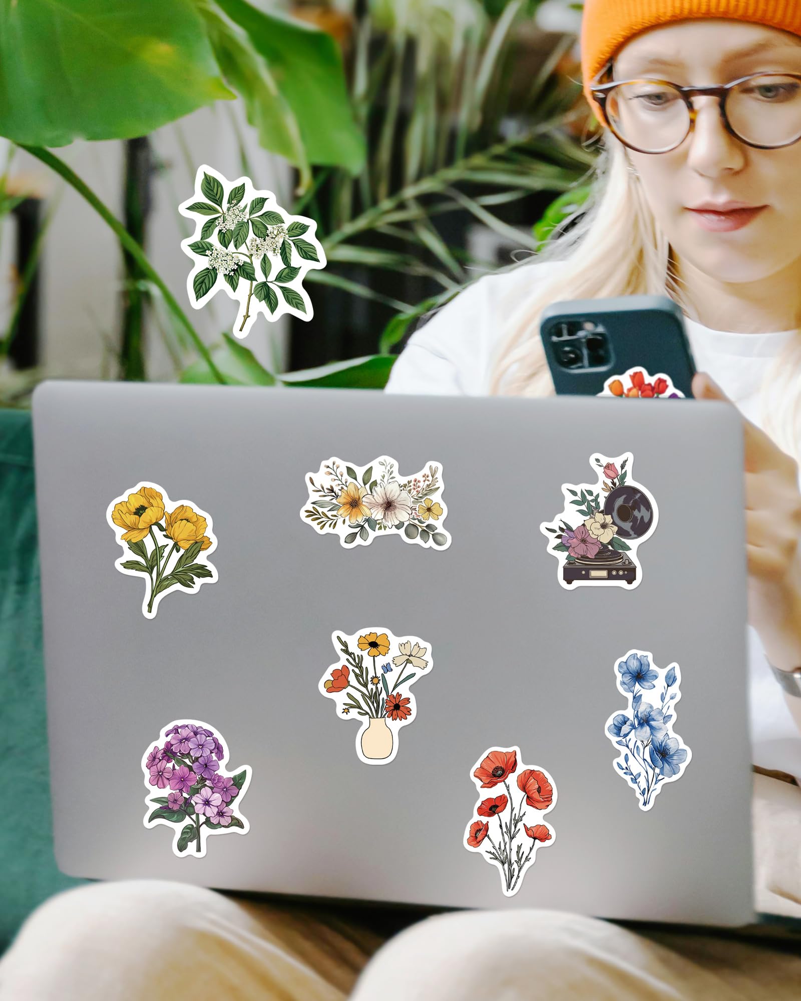 100 Pcs Flower Stickers Aesthetic Floral Stickers, Cute Stickers Flower Decor Flower Party Gifts For Kids Girls Women, Waterproo