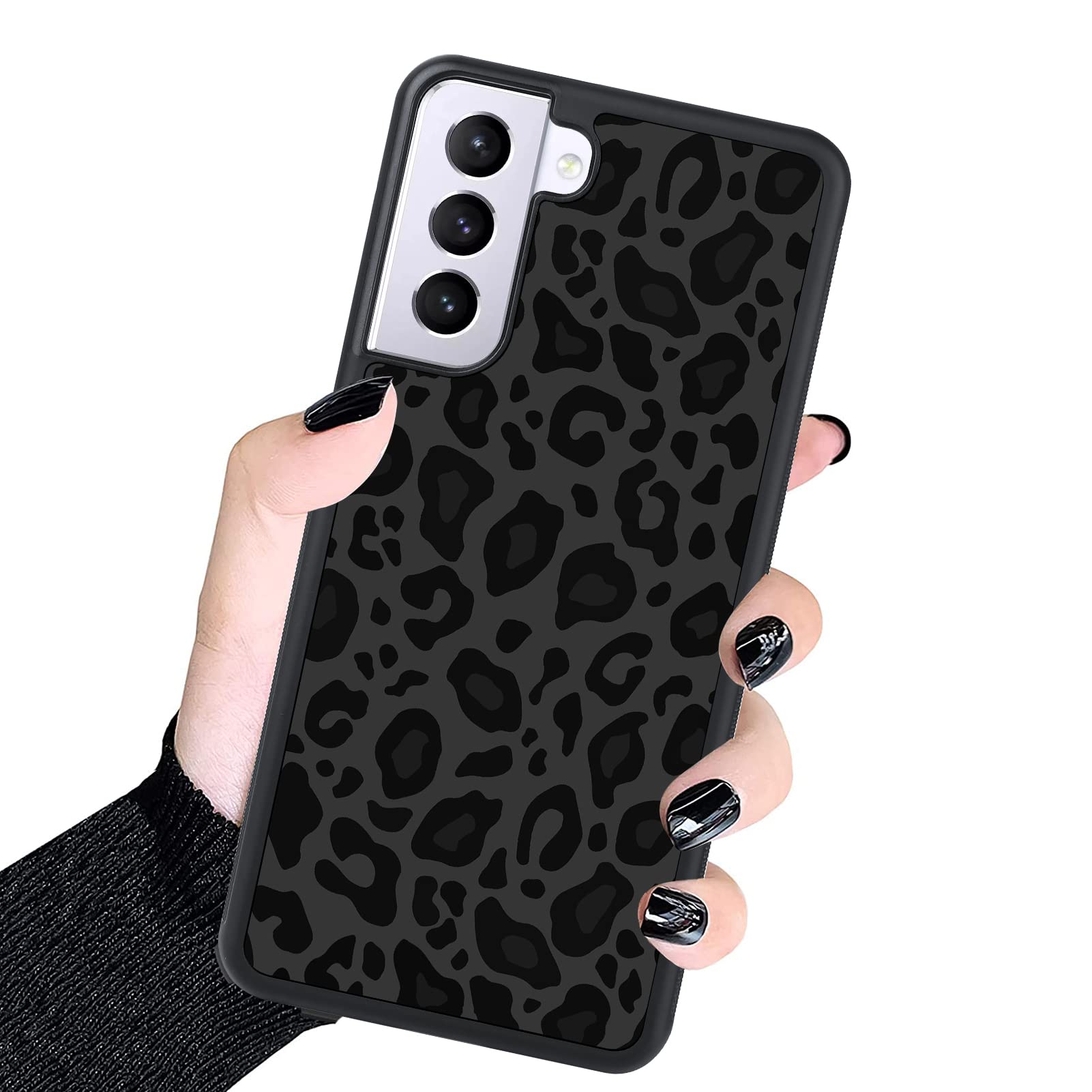 KANGHAR Case Compatible with Galaxy S22,Black Leopard Design,Tire Texture Non-Slip +Shockproof Rugged TPU Protective Case for Sa